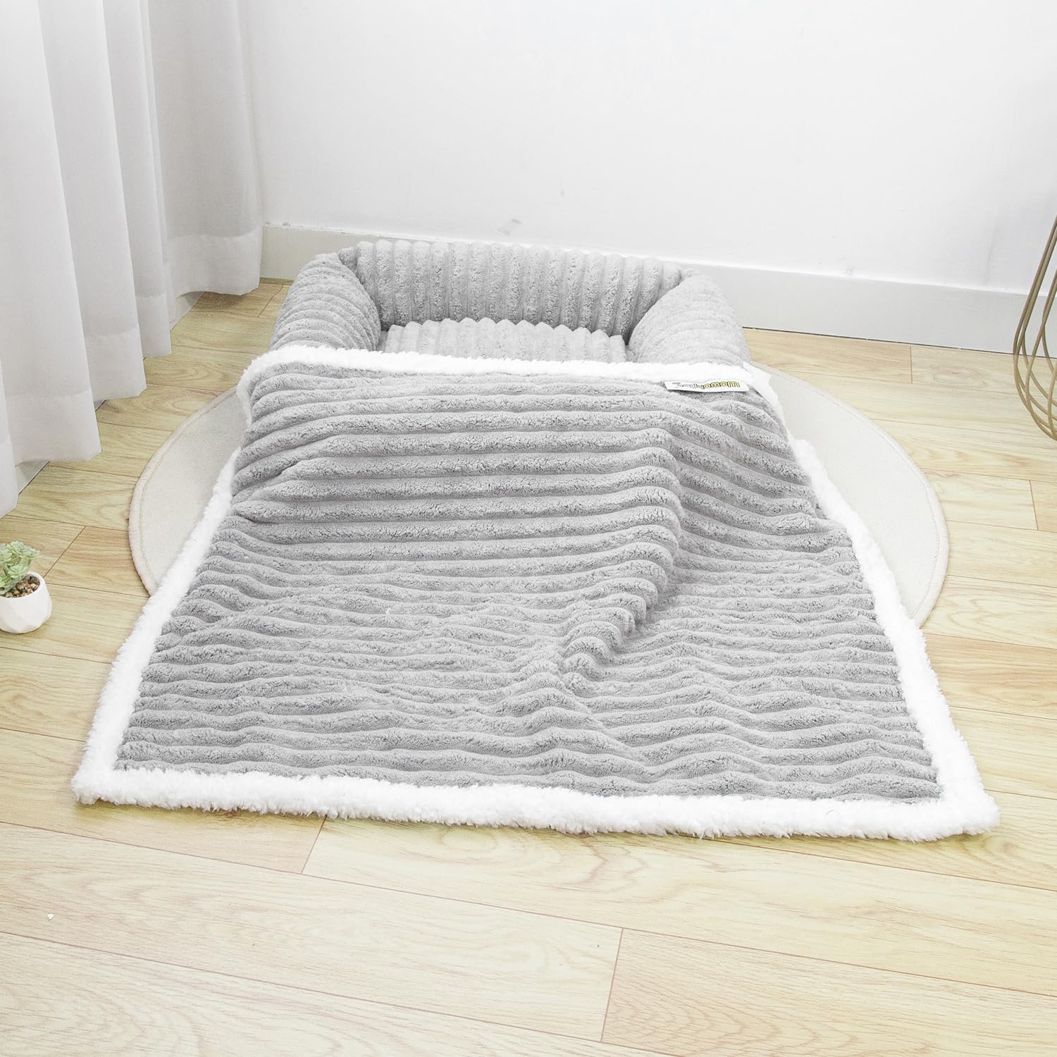 Waterproof Pet Blanket Soft Calming Dog Blanket Cozy Sherpa Fleece Blanket Reversible Furniture Protector Cover for Small Medium Large Dogs Cats Machine Washable, Grey 40x50 in
