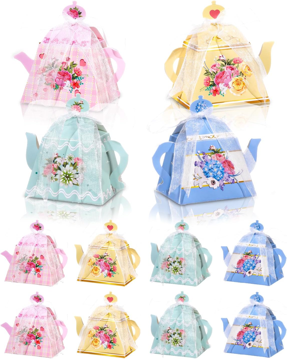 12 Pcs Floral Tea Party Favor Boxes Decoration Centerpieces Mini Teapot Gift Box Tea Party Treat Candy Gift Boxes for Women Wedding Bridal Birthday Baby Shower Party Supplies