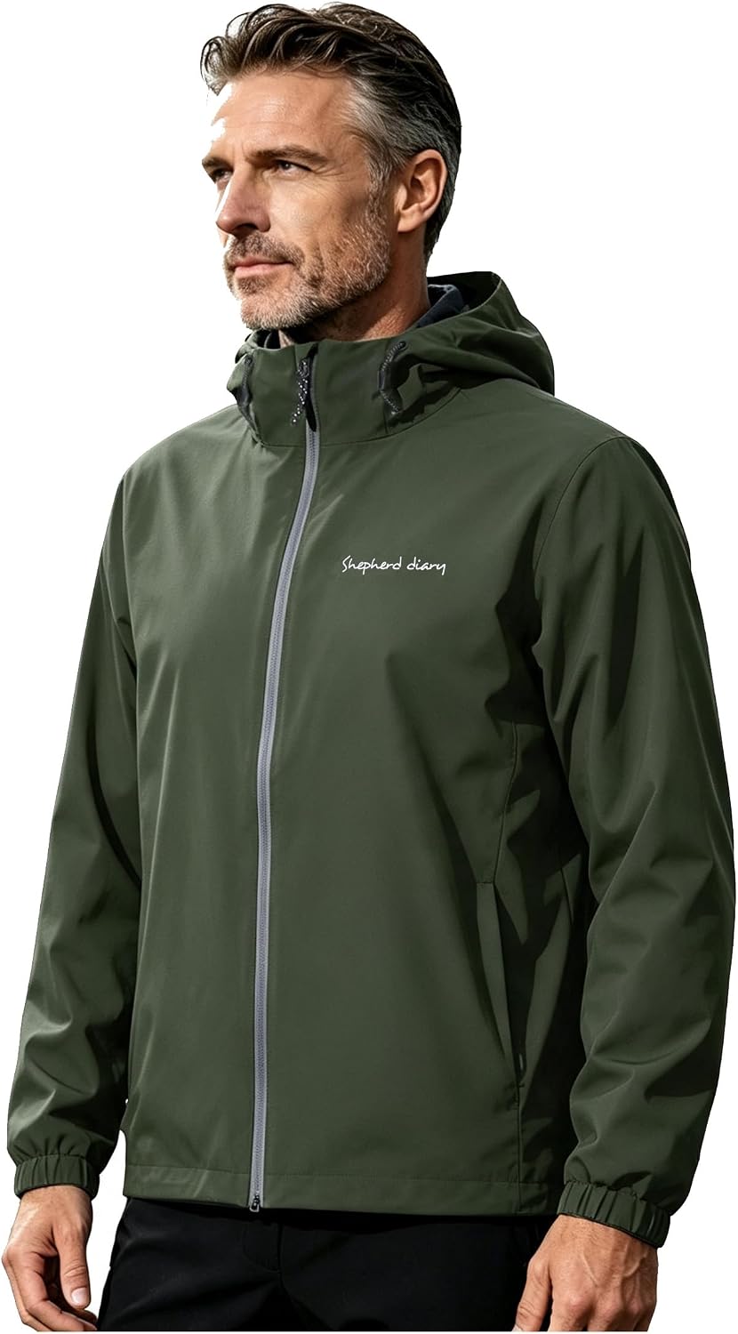 Water Proof Jacket, Lightweight Zip Up Hoodie Men, Mens Rain Jacket Raincoat Windbreaker Running
