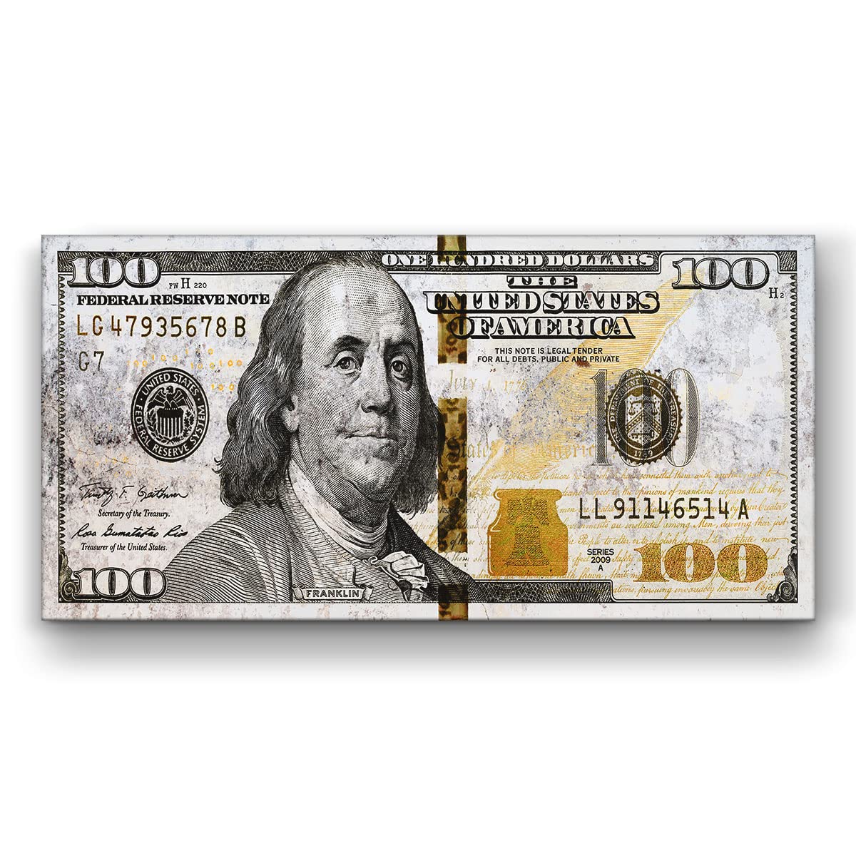 Amazon.com: 金色100 美元鈔票牆藝術畫布印刷辦公室裝飾,金幣藝術,一百個標誌,100 美元鈔票藝術品,100 美元大理石金錢藝術品,金錢管理動機(50.8  x 101.6 公分) : 居家與廚房
