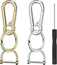 2 Pack Keychain Rings for Car Keys, Metal Key Chain Holder with Detachable D-Ring, Carabiner Keychain Hook