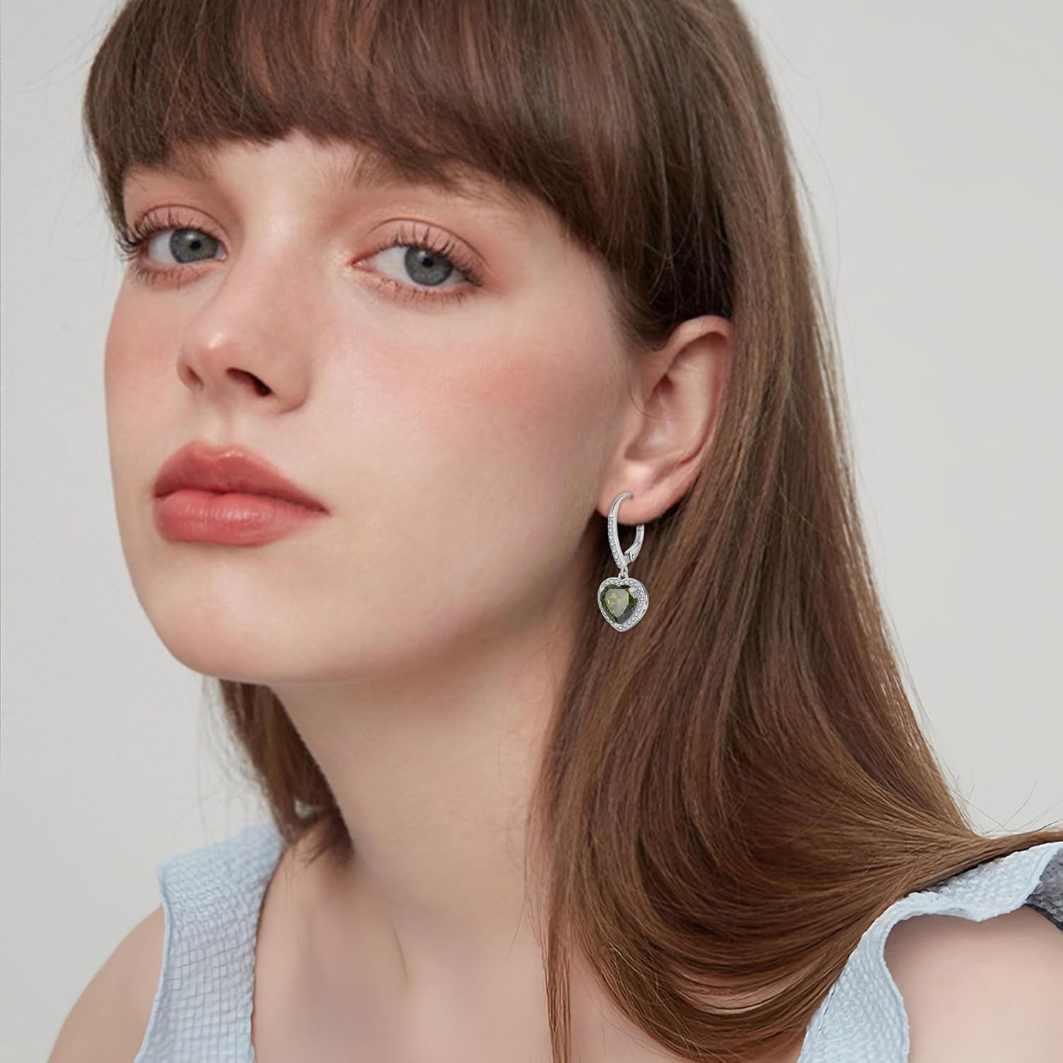 FJ Heart Dangle Drop Earrings 925 Sterling Silver Halo Leverback Earrings Birthstone Jewelry for Women - Image 3