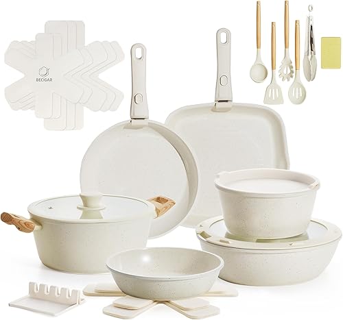 Miniatura 9 de Juego de 8 piezas de utensilios de cocina de cerámica, sartén de cerámica antiadherente, juego de ollas y sartenes con mango extraíble, juego de