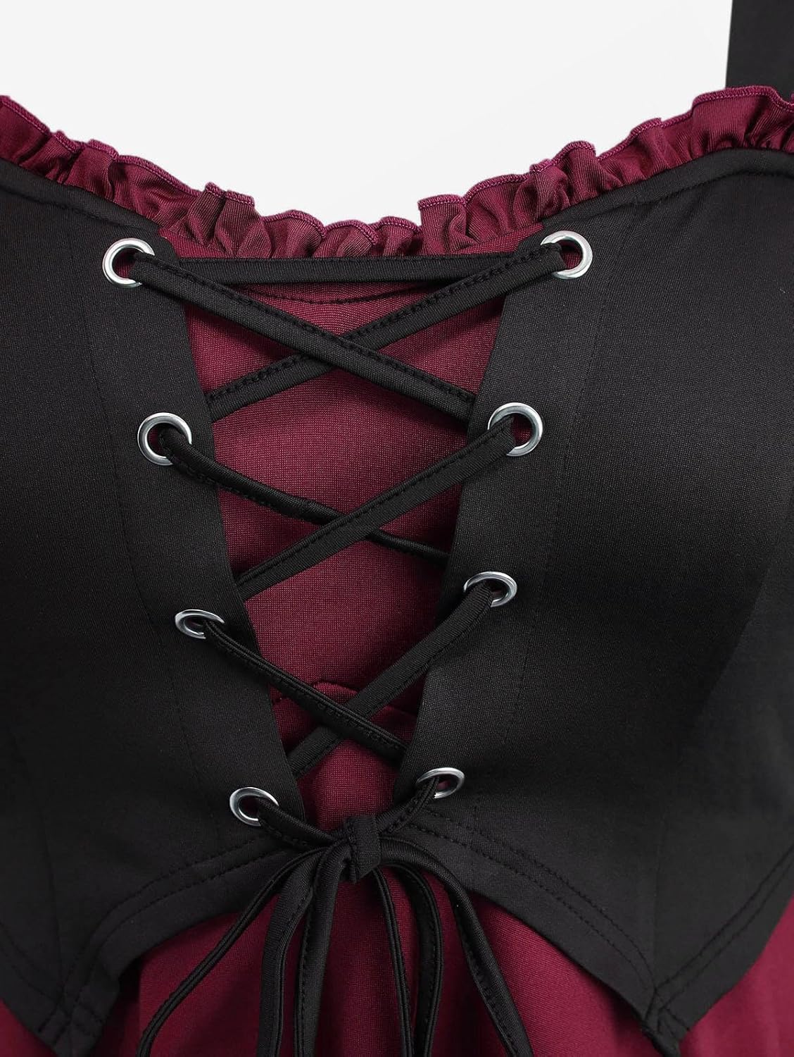 ROSE GAL Women Plus Medieval Renaissance Costume Dress Cold Shoulder Ruffles Layered Lace-up Underbust Corset Dress - Image 3