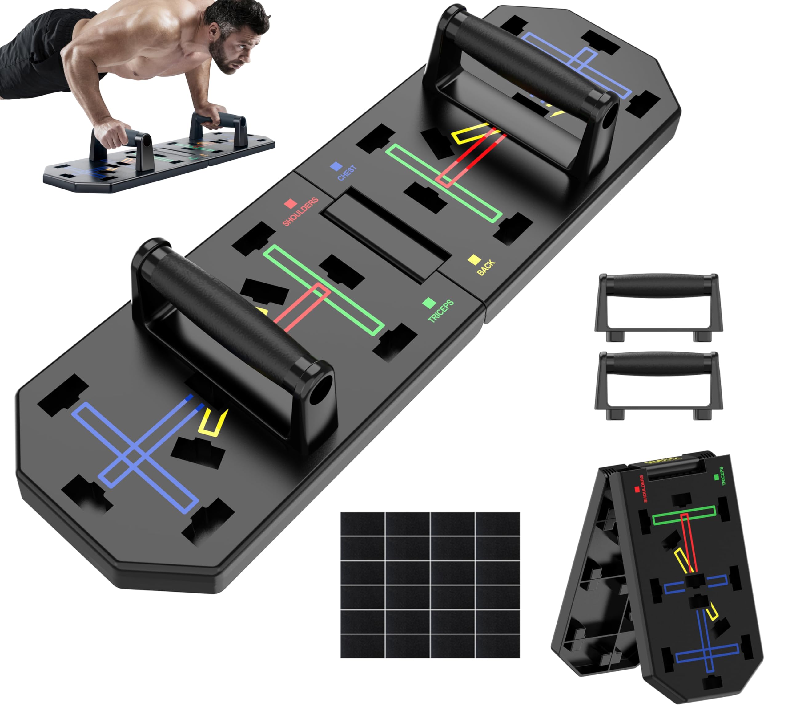 Planche De Pompes Pliable – Multifonction, ABS, Poignées Antidérapantes, 180° Pliable, Pour Maison, Bureau, Gym
