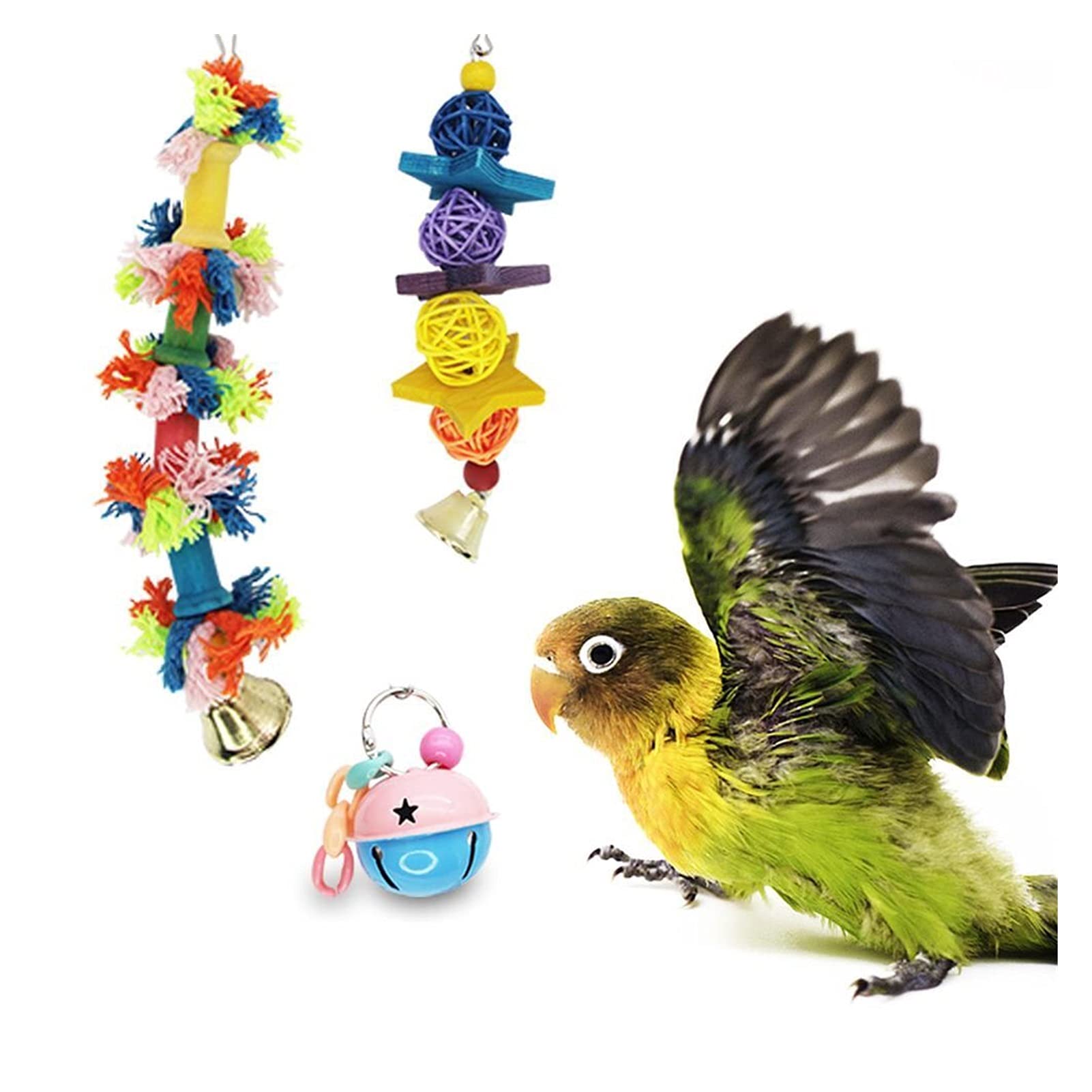 Vogelspielzeug 10 stücke Vogel Spielzeug Set Swing Chewing Training Spielzeug Kleine Papagei Hängende Hängematte Papagei Käfig Barch Spielzeug mit Holzperlen