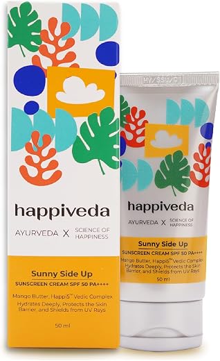 Happiveda Sunscreen, Sunny Side Up Sunscreen Cream SPF 50 PA++++, Moisturises and Hydrates, Protects Skin Barrier, Defends...