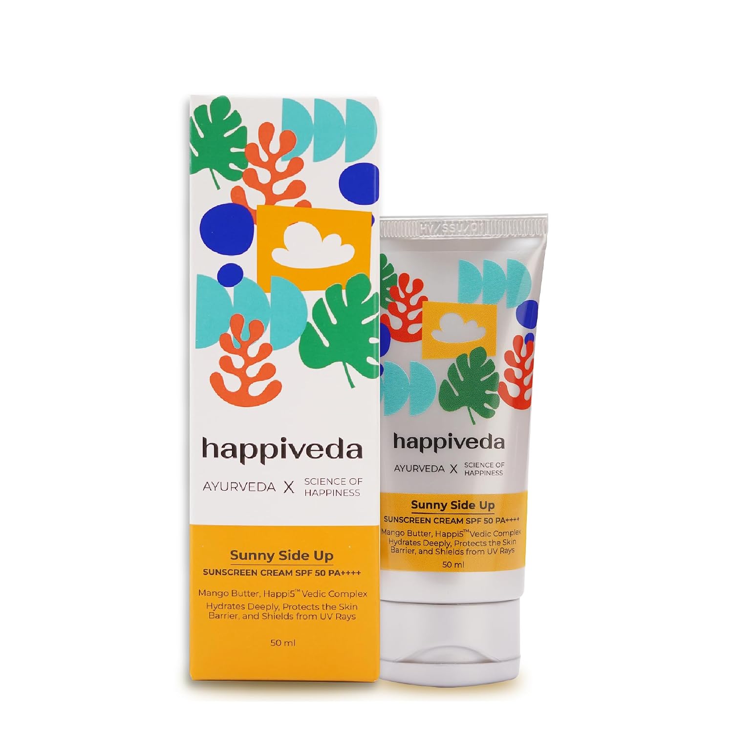 Happiveda Sunscreen, Sunny Side Up Sunscreen Cream SPF 50 PA++++, Moisturises and Hydrates, Protects Skin Barrier, Defends...