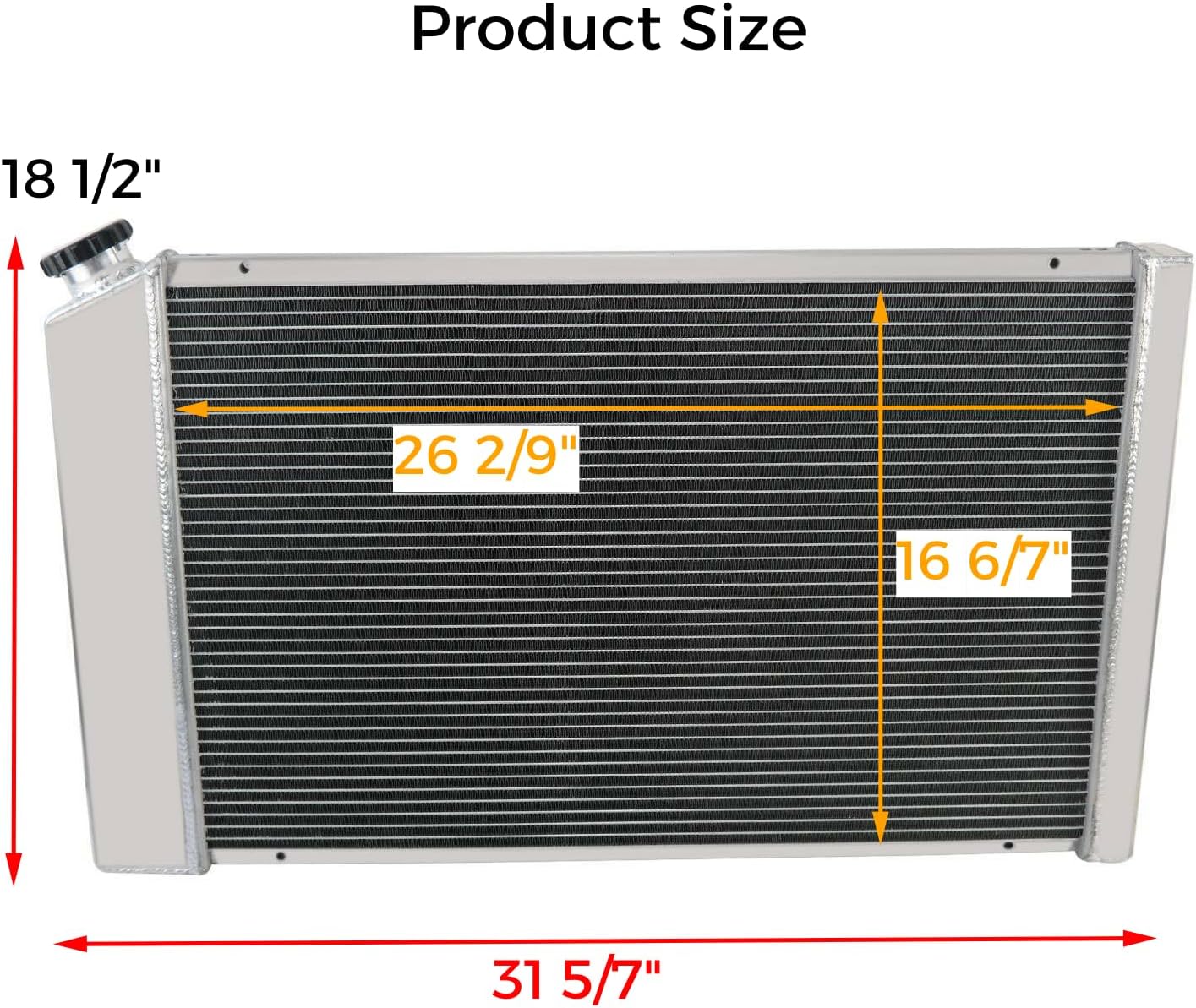 ReadyCool 4 Rows Aluminum Radiator for 1970-1981 Chevy Camaro Blazer, 1978-1987 Monte Carlo El Camino Impala Chevy GMC C/K/G Series C10 C20 C25 C3500 Nova Buick Regal