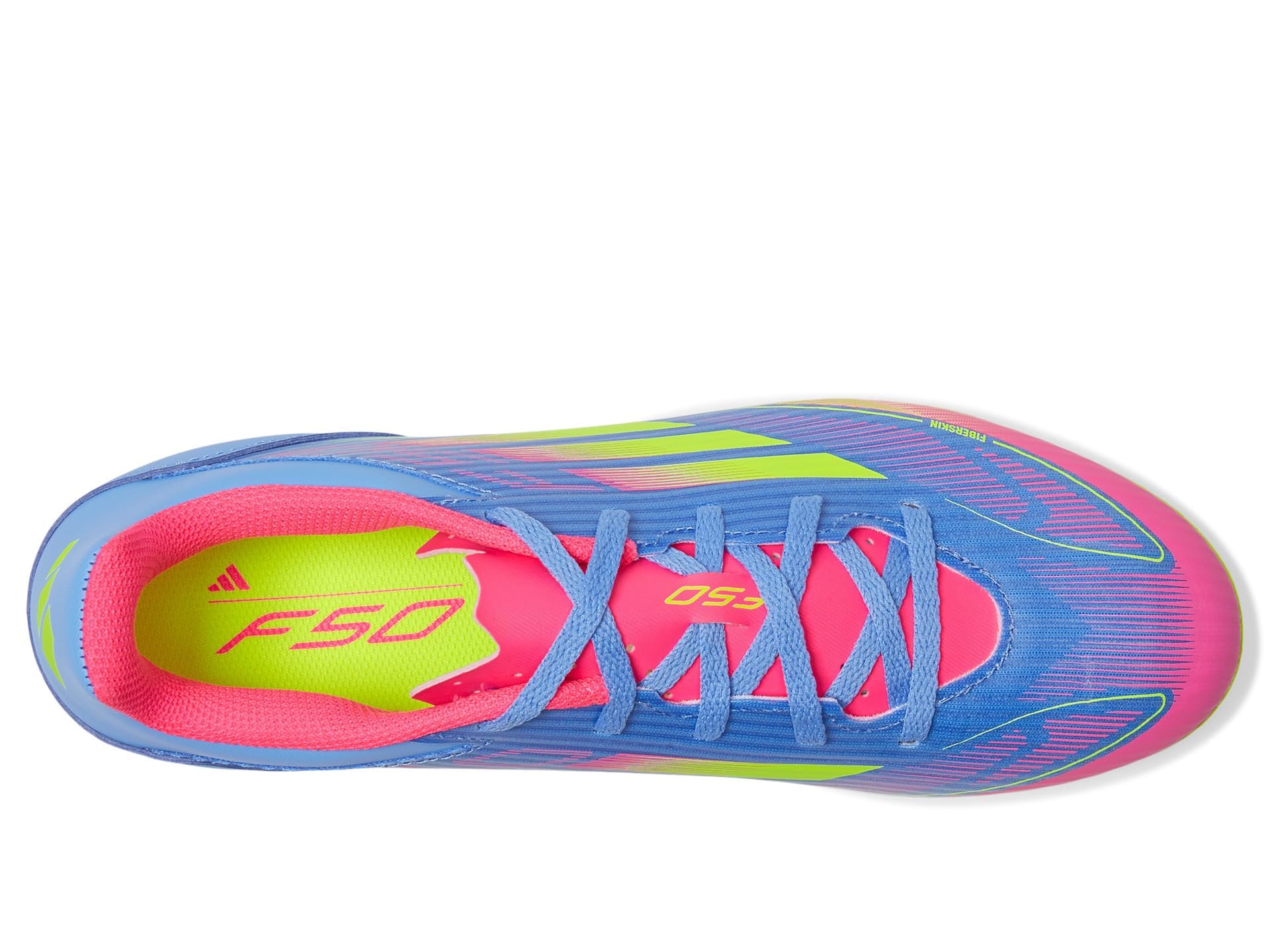adidas Unisex F50 Club Firm Multi Ground Soccer Cleats Sneaker, Blue Fusion/Lucid Lemon/Lucid Pink, 9.5 US Men