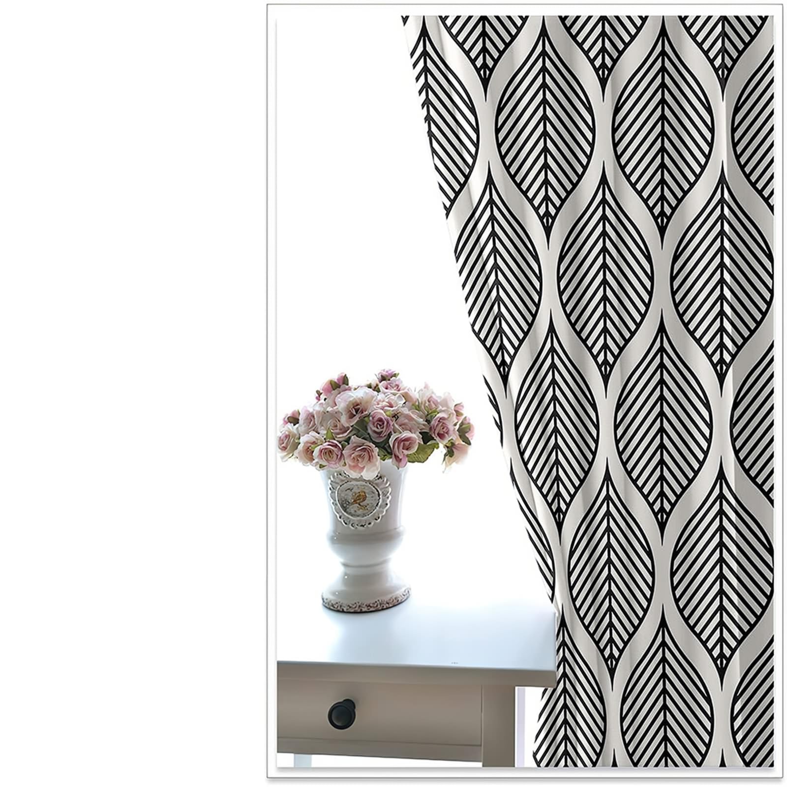 Rideaux Opaques 2 Pièces, Rideau Occultant Thermiques à Oeillets Motif de Feuilles Géométrique Simple Rideaux pour Decoration Chambre Salon Intérieurs, 152x183 CM(LxH), Noir Gris