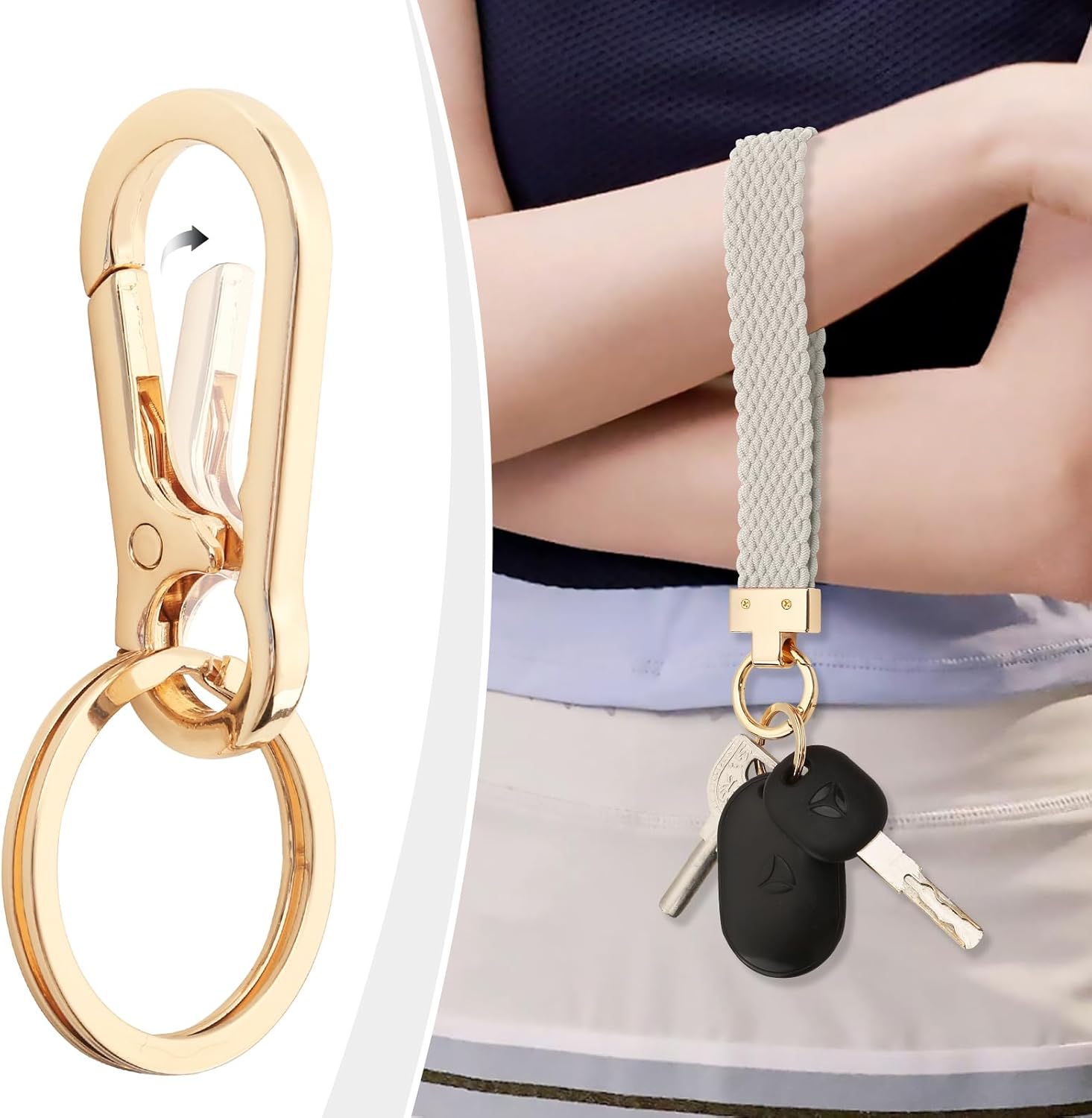 Keychain Wristlet for Car Keys, Elastic Braided Lanyard with Key Rings, Stretch Strap for Small Essentials and IDs
