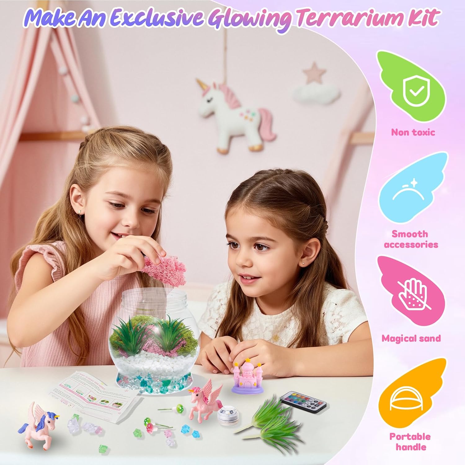 Meland Unicorn Terrarium Kit, Light-Up Craft Gift for Girls Ages 5-12