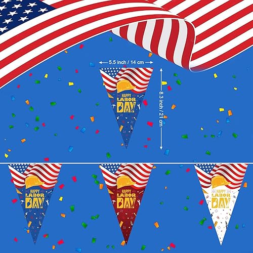 Miniatura 5 de Banderín de decoración del día del trabajo, de 32 pies, decoración de fiesta del día del trabajo, guirnalda triangular, oficina en casa y