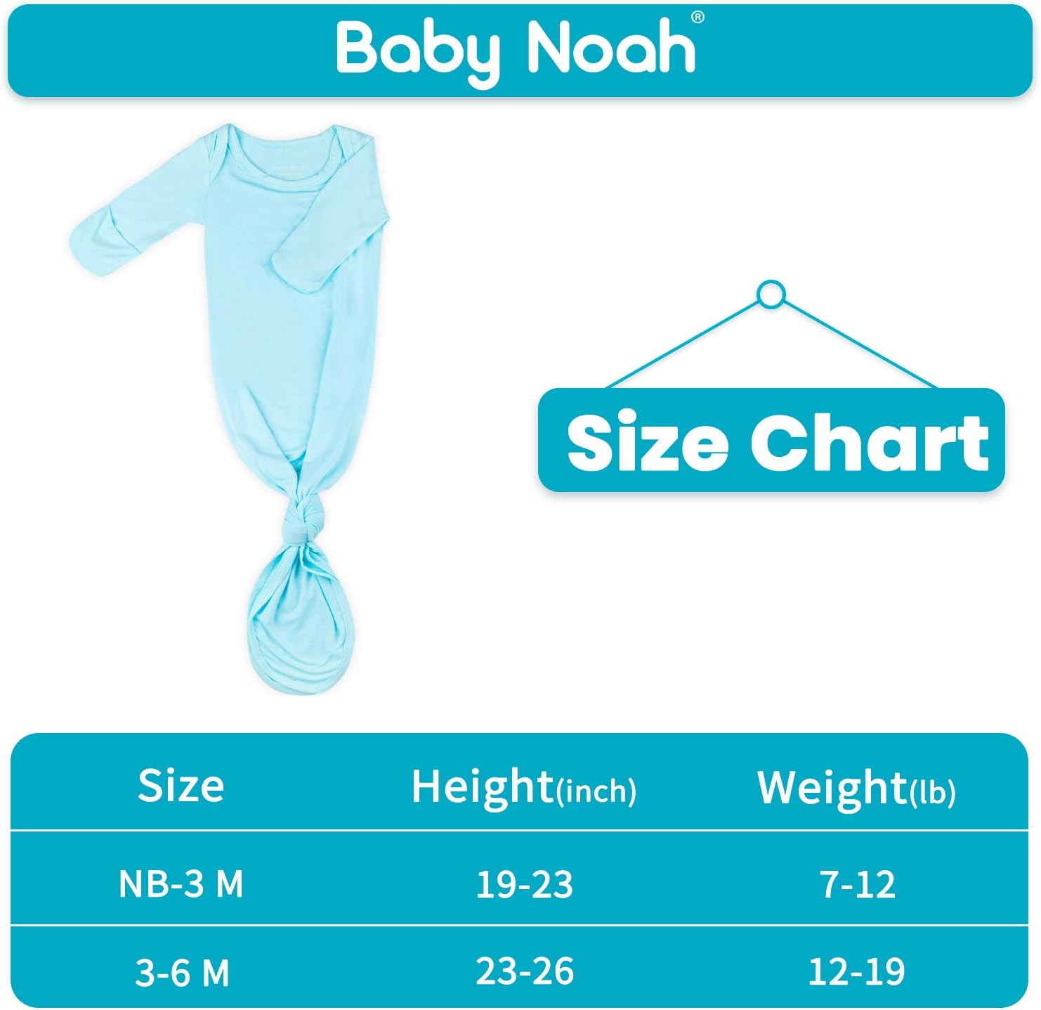 Newborn Baby Knotted Gown, Super Soft Silky Infant Long Sleeve Sleeper for Baby Girl and Boy Sleeping Bag with Hat (Sky Blue, 0-3 Months) - Image 7