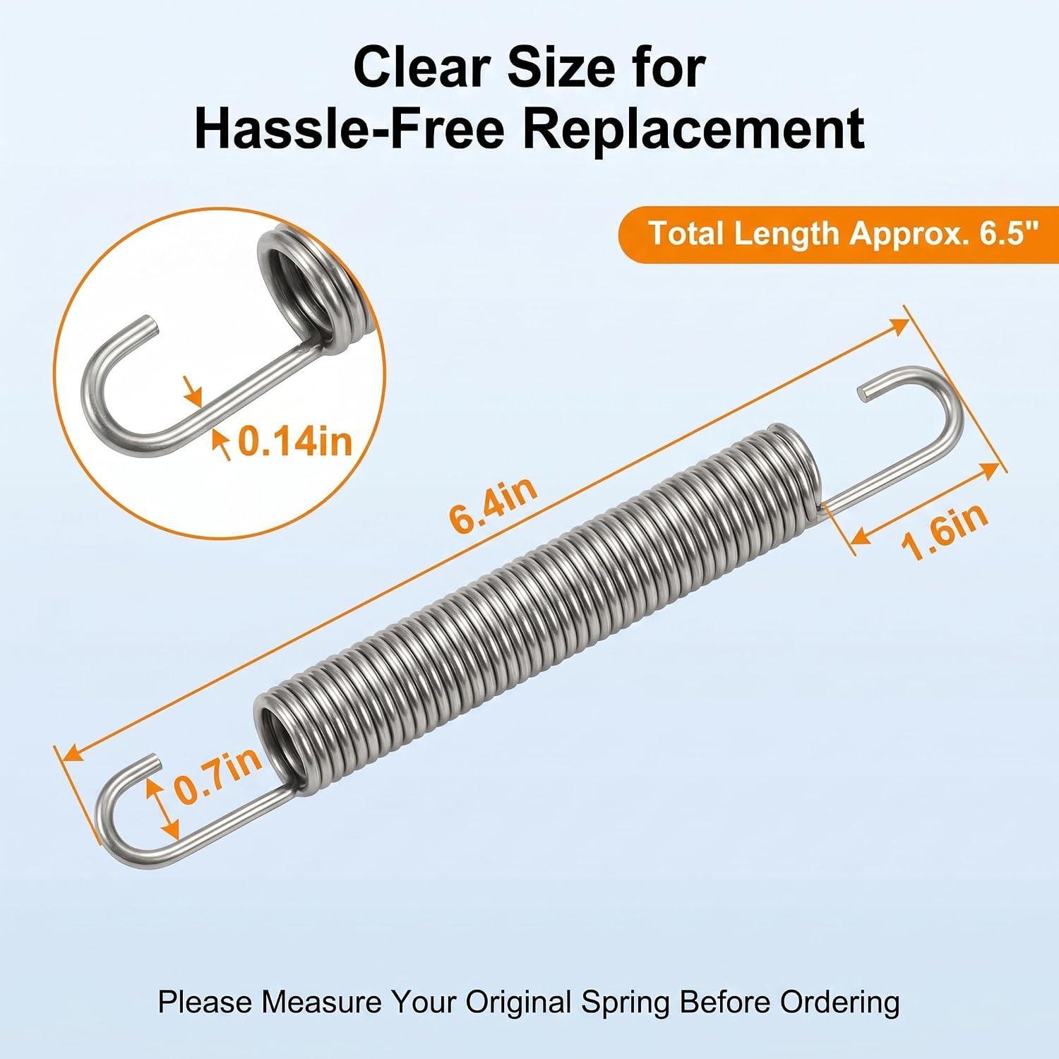 6-1/2 Inch Replacement Recliner Sofa Chair Mechanism Tension Springs, Heavy Duty Stainless Steel Chaise Lounge Springs, Compatible with La-Z-Boy/Flexsteel/Ashley Recliners, recliner springs, 2-Pack.