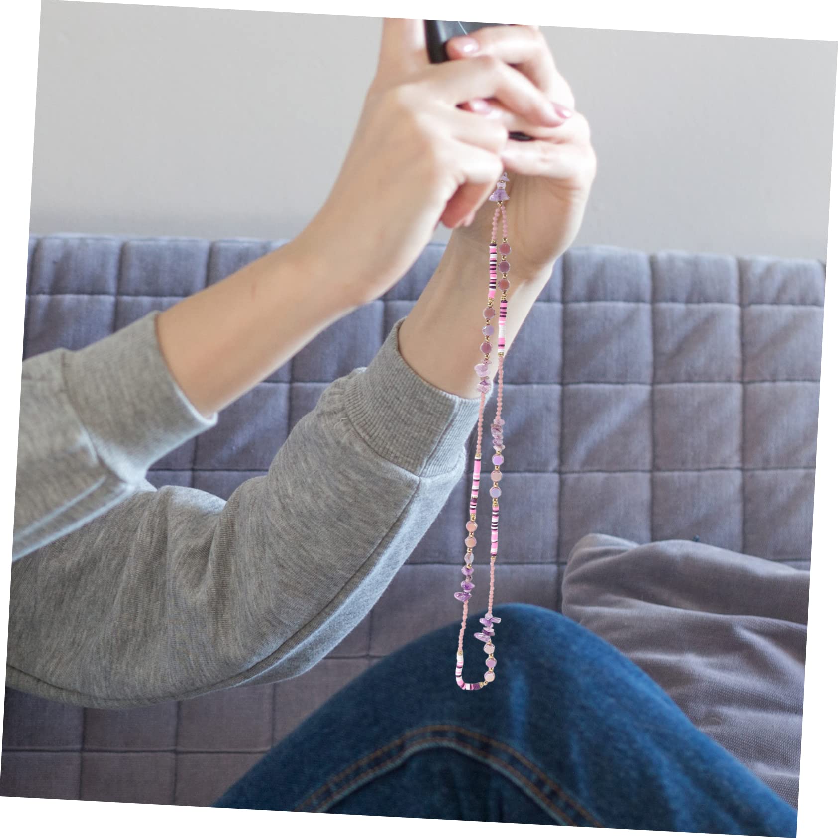 HOMSFOU Cadena De Teléfono Con Cuentas Pulseras De Cuentas Muñequeras Para Mujer Cordón De Muñeca Colgante Cordón Para Colgar La Cámara De Muñeca Largo Púrpura El Plastico