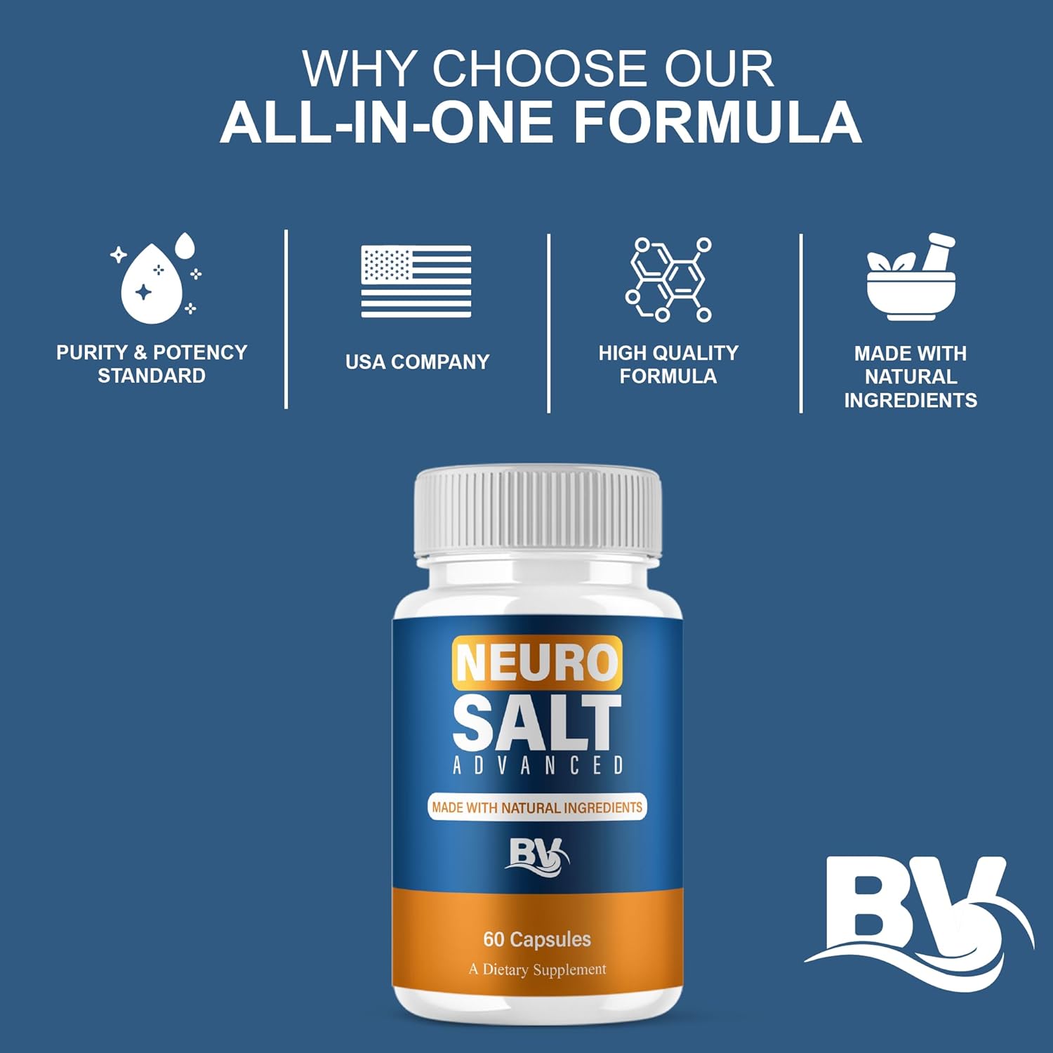 BLUE VIBE Neuro Salt Advanced Premium Health and Wellness Nootropic Capsules, Neuro Salt Advanced All Natural Health Management and Overall Wellness Support Supplement Pills (1 Pack - 60 Capsules)