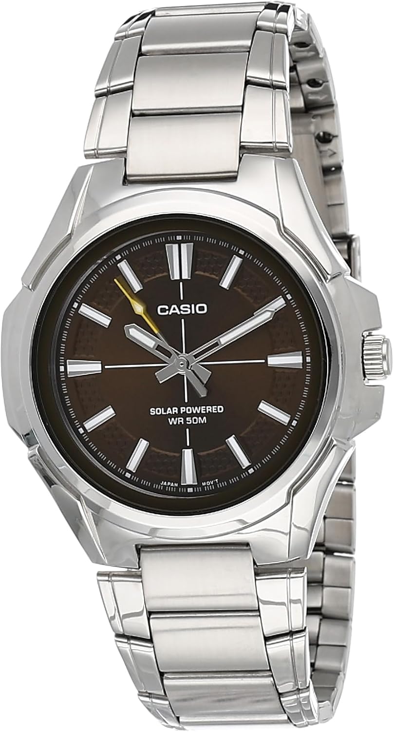 Casio MTP-RS100D-5AV Solar Powered Brown Analog Watch Steel Band