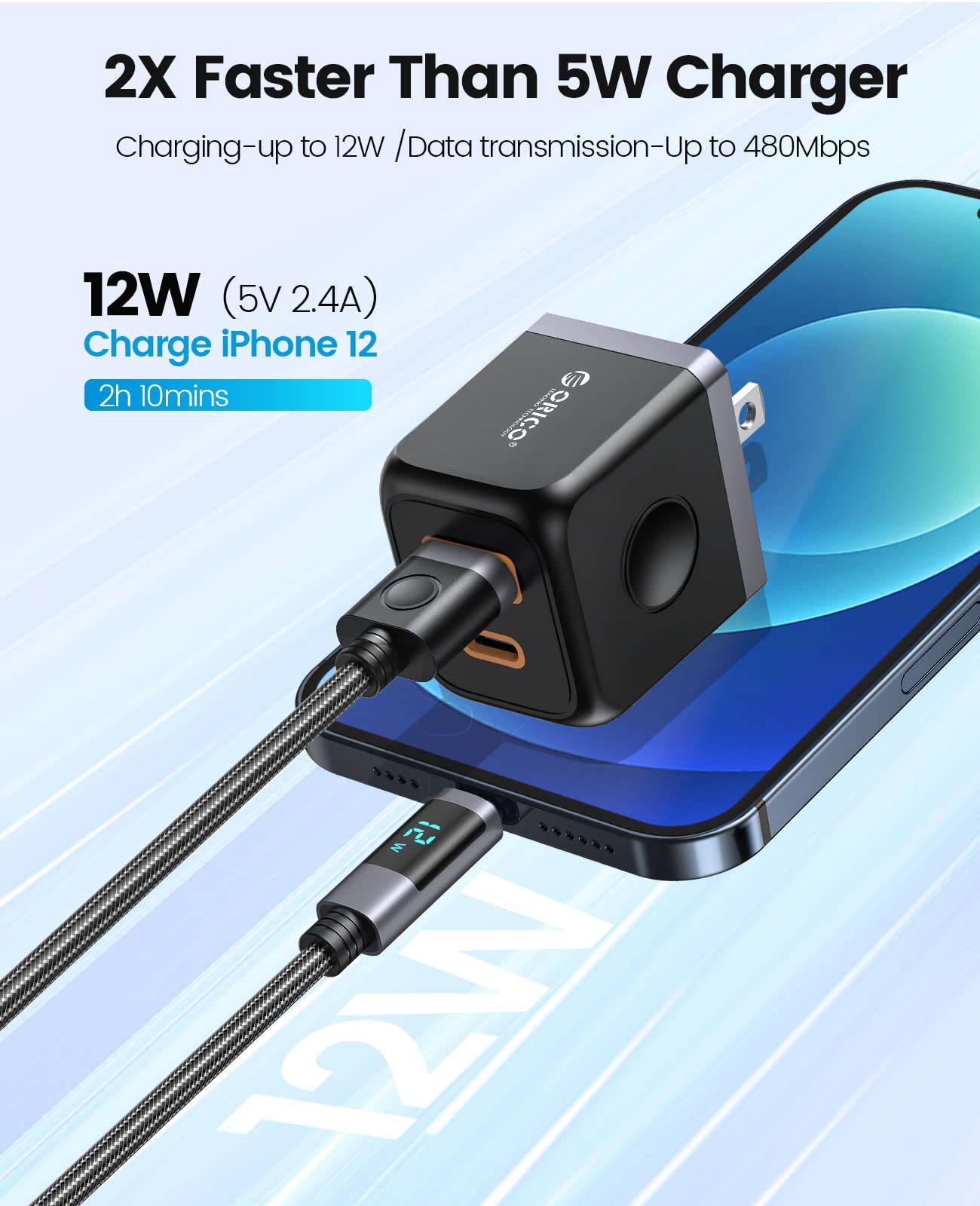 ORICO Cavo USB A a Lightning, cavo di ricarica da USB a Lightning Display a LED Ricarica rapida, cavo di trasferimento dati ad alta velocità