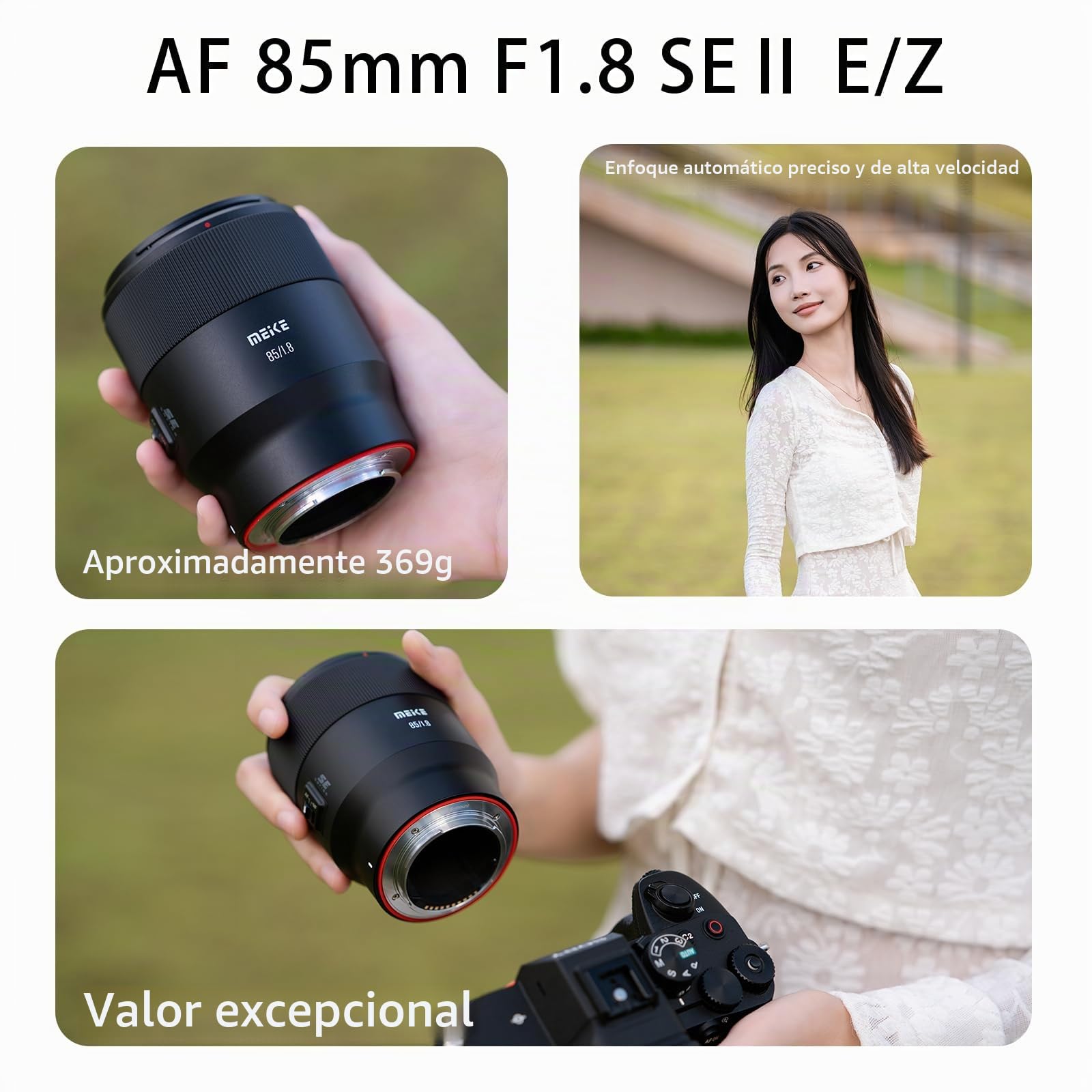 Meike 85mm F1.8 SE Mark II STM AF Lente de Retrato Auto Focus Manual de Telefoto Medio de Marco Completo Compatible con Cámaras Sin Espejo Sony E Mount A7 A7R A7IV A7R IV A7III A7SIII A9 A7C A7CII