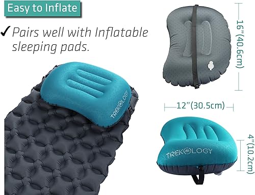 Miniatura 4 de TREKOLOGY ALUFT2.0 (azul claro) y almohadilla de dormir UL comprimible, compacta, cómoda, ergonómica almohada inflable, alfombrilla inflable para