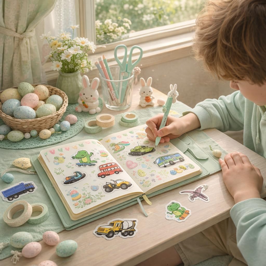 100 Pcs Dinosaur Vehicle Stickers for Kids Boys Water Bottles Laptops Scrapbook Decoration Party Favors Classroom Rewards Cartoon T Rex Construction Truck Waterproof Vinyl Decals