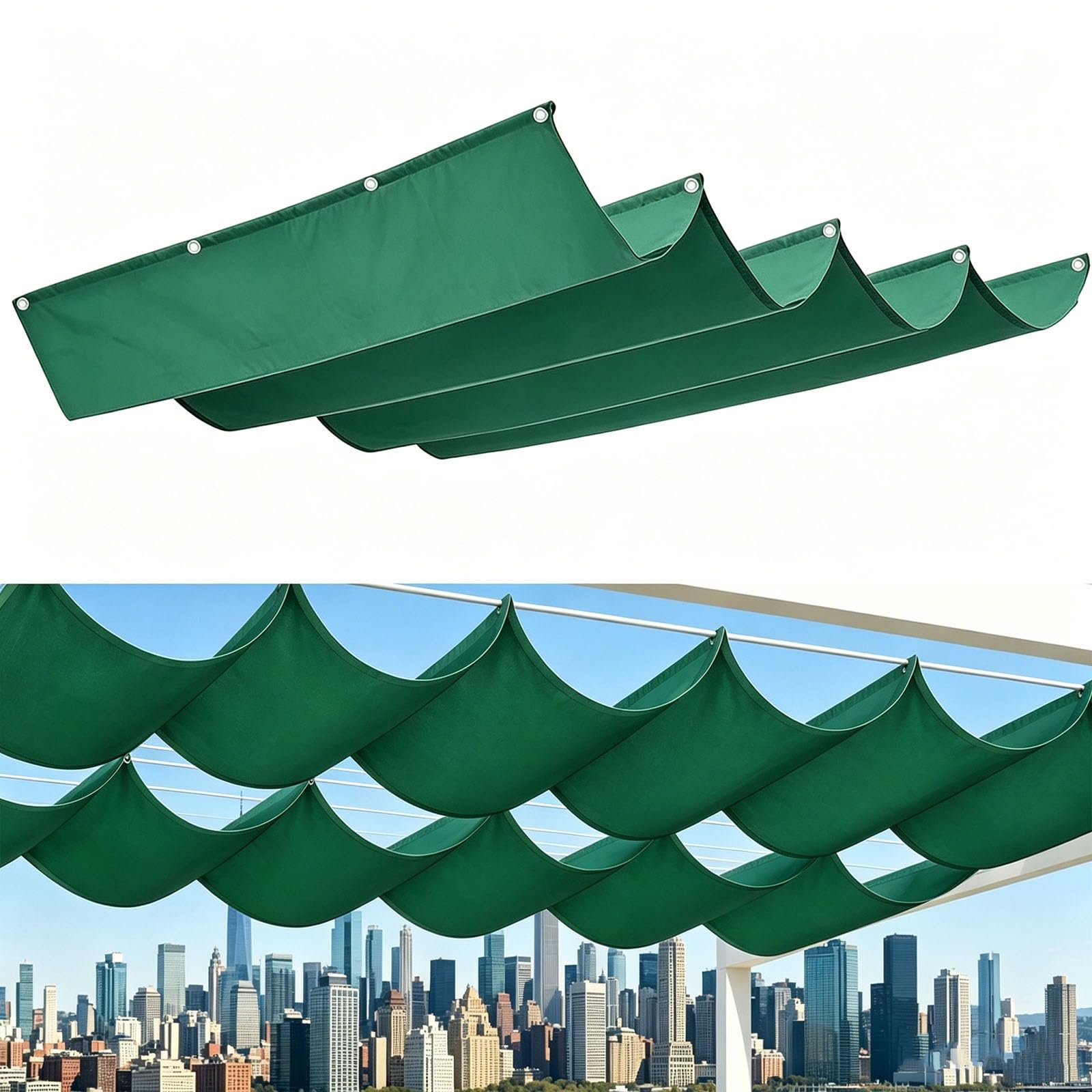 Voile d'ombrage vague rétractable 1.2x6.75m vert imperméable
