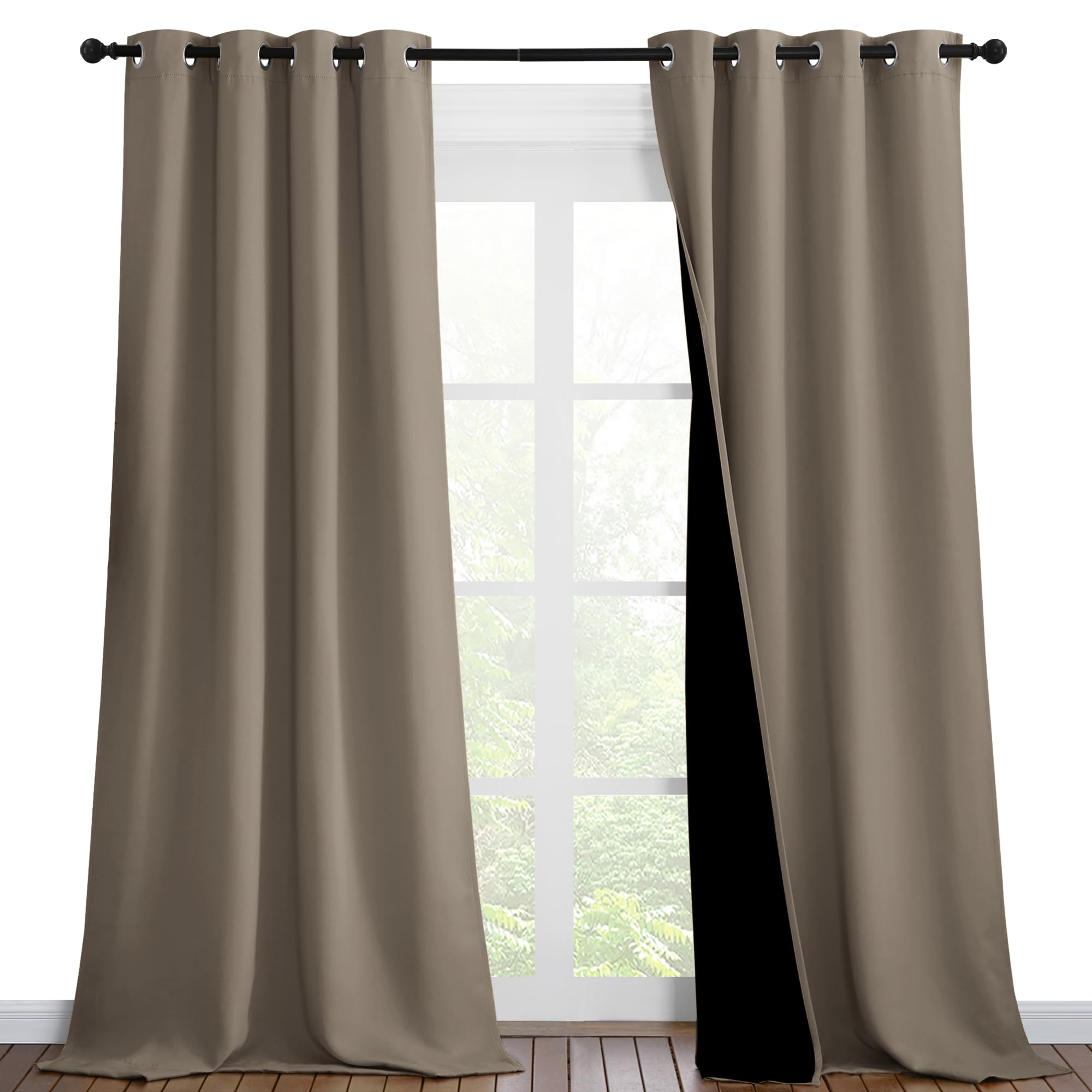 NICETOWN 100% Blackout Blinds, Set of 2, 46 inches x 96 inches, Laundry Room Decor Window Treatment Curtains for Large Patio Sliding Door, Thermal Insulated Taupe Curtains for Bedroom