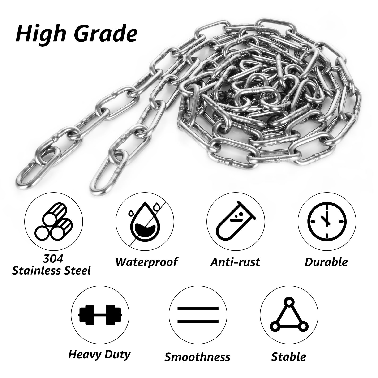 ZOFUN - Cadena Acero Inoxidable 304, 2 M, 5 Mm Grosor, Plateada