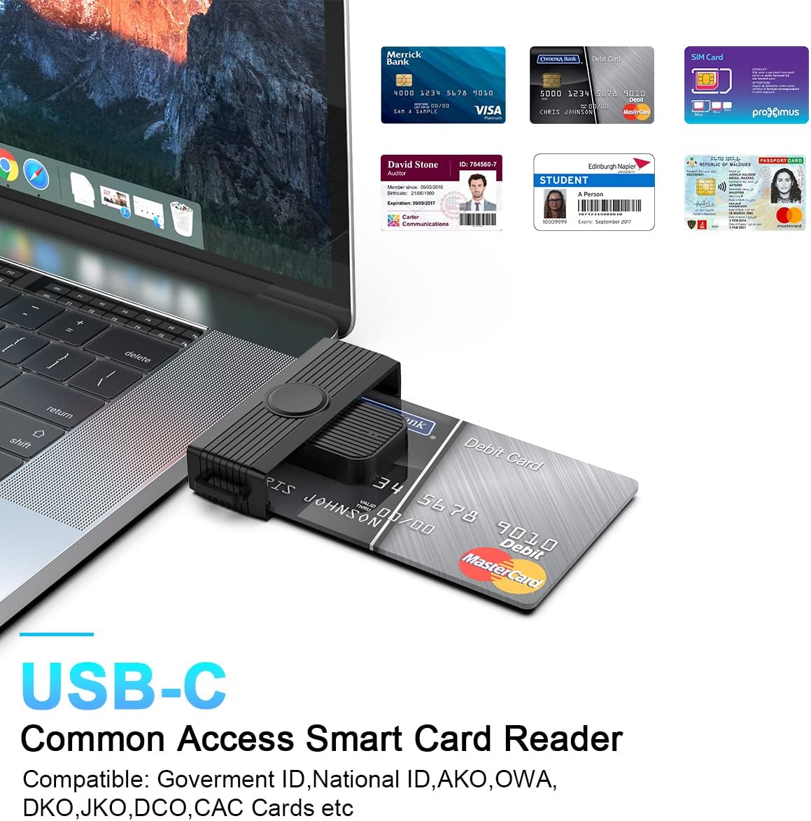 Type C CAC Reader, DOD Military USB C Common Access CAC Card Reader, Smart Card Reader PIV CAC Reader Compatible with Windows, Mac OS and Android Phone