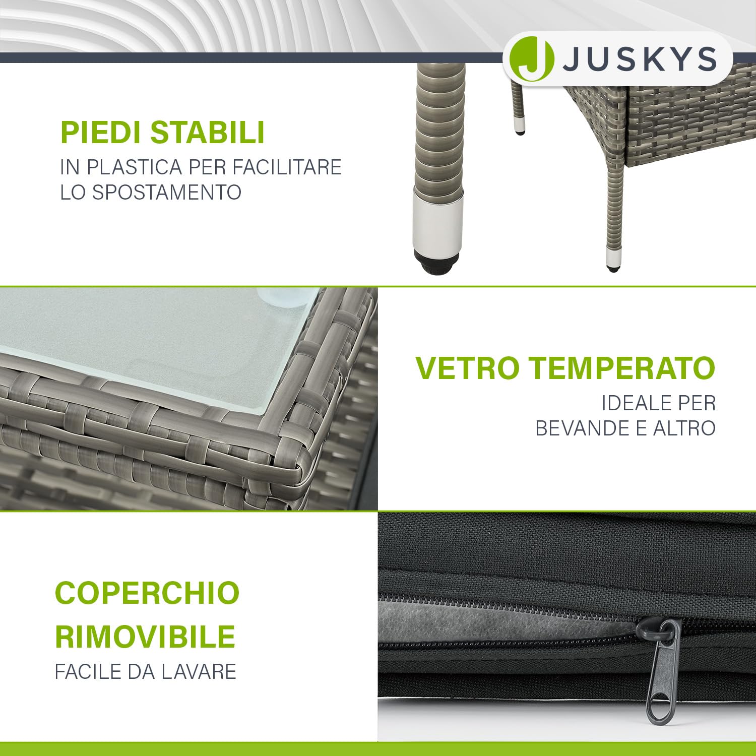 Juskys panca da giardino Monaco in polyrattan – 2 posti con tavolo e cuscini – 133×63×84 cm – resistente alle intemperie per balcone e terrazza – grigio melange