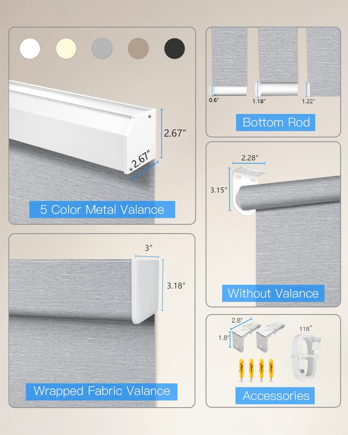 Motorized Roller Shade with Remote Control, Blackout Electric Shade for Windows Compatible with Alexa Google via Hub, Rechargeable Smart Window Blind for Home Office (Texture Grey)
