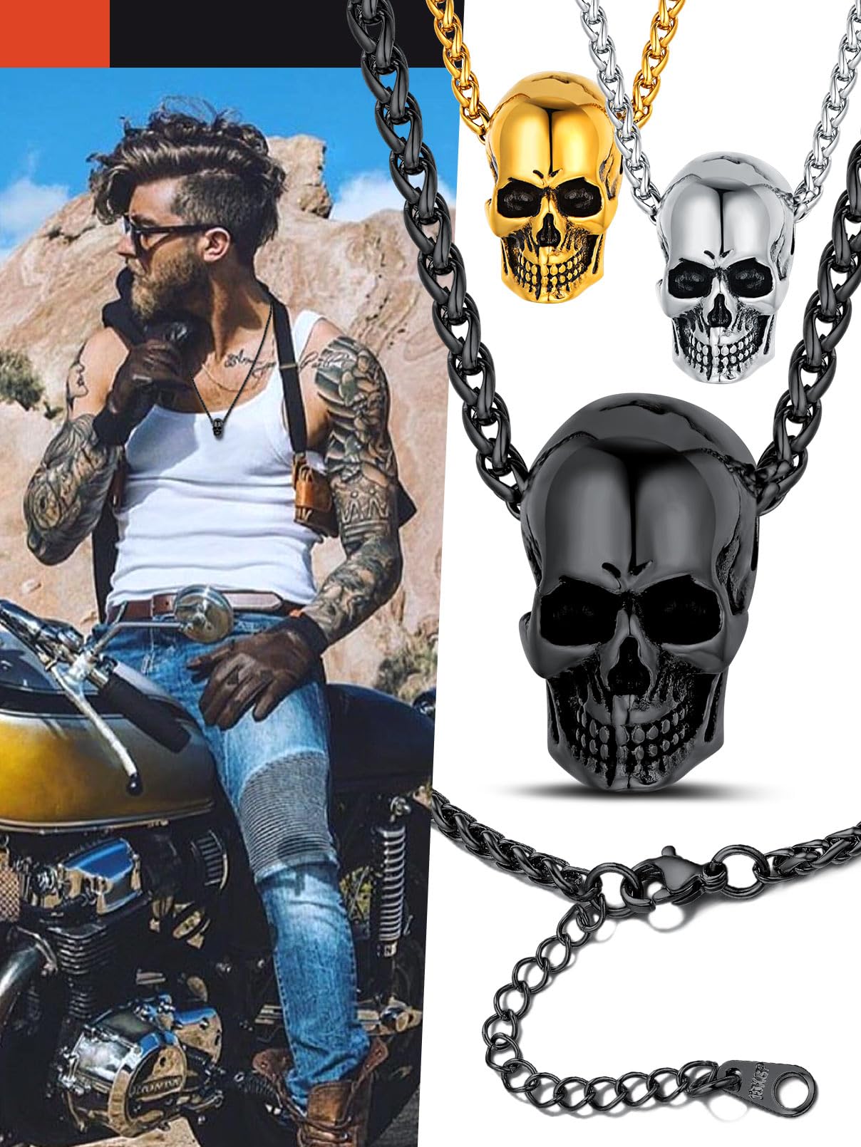FaithHeart Collar Calavera Hombre Acero Inoxidable 316L Colgante Cráneo Esqueléto Collar Punk Halloween Colgante Gótico Joyería Cool Hombre