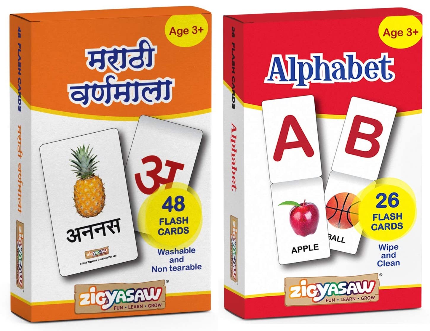 Zigyasaw English Alphabets and Marathi Varnamala Flash Cards Combo for 3 Years+ Old Kids | Pack of 2 English and Marathi Flash Cards| Easy & Fun Way of Learning for 3 Years+ Old Kids (B0BT75FTZ5) Amazon Price History, Amazon Price Tracker