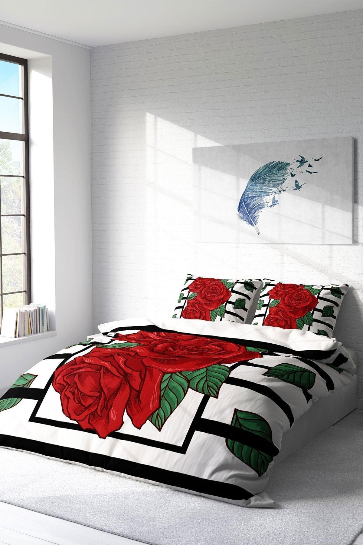 MONOHOME Çift Kişilik 3D Digital Rose Box Pamuk Saten Nevresim Takımı, monohome2780HF