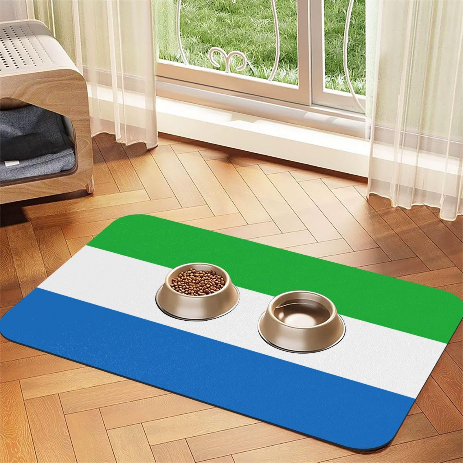 Tapis d'alimentation pour chiens anti-éclaboussures en cuir PU et caoutchouc pour gamelle chat