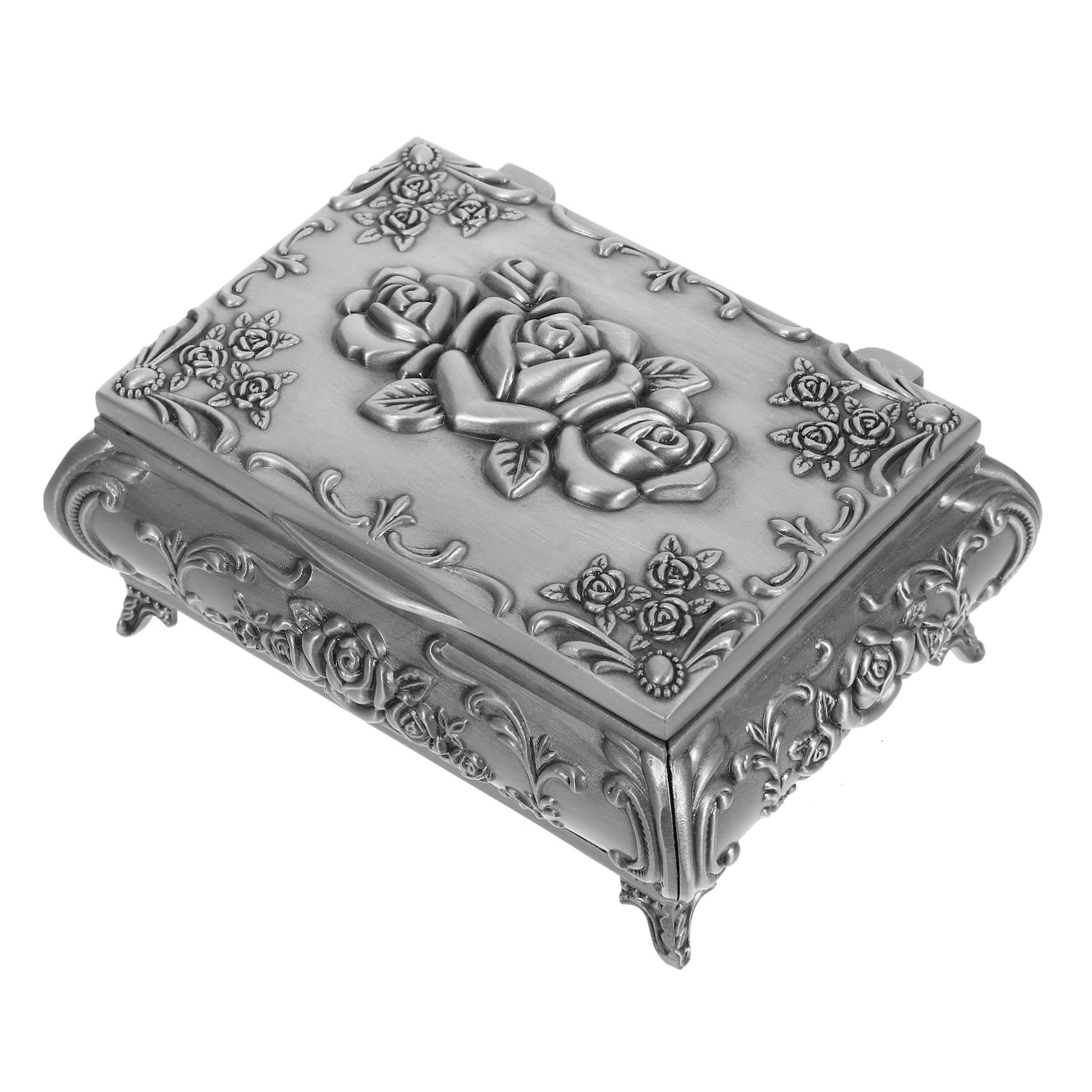 KOMBIUDA Schmuckschatulle Aus Zinklegierung Mit Geprägtem Rosenmuster Vintage-schmuckschatulle Für Schmuck Und Kosmetikaufbewahrung Praktisch Und Langlebig Für Schreibtisch Und Haushaltsgeb