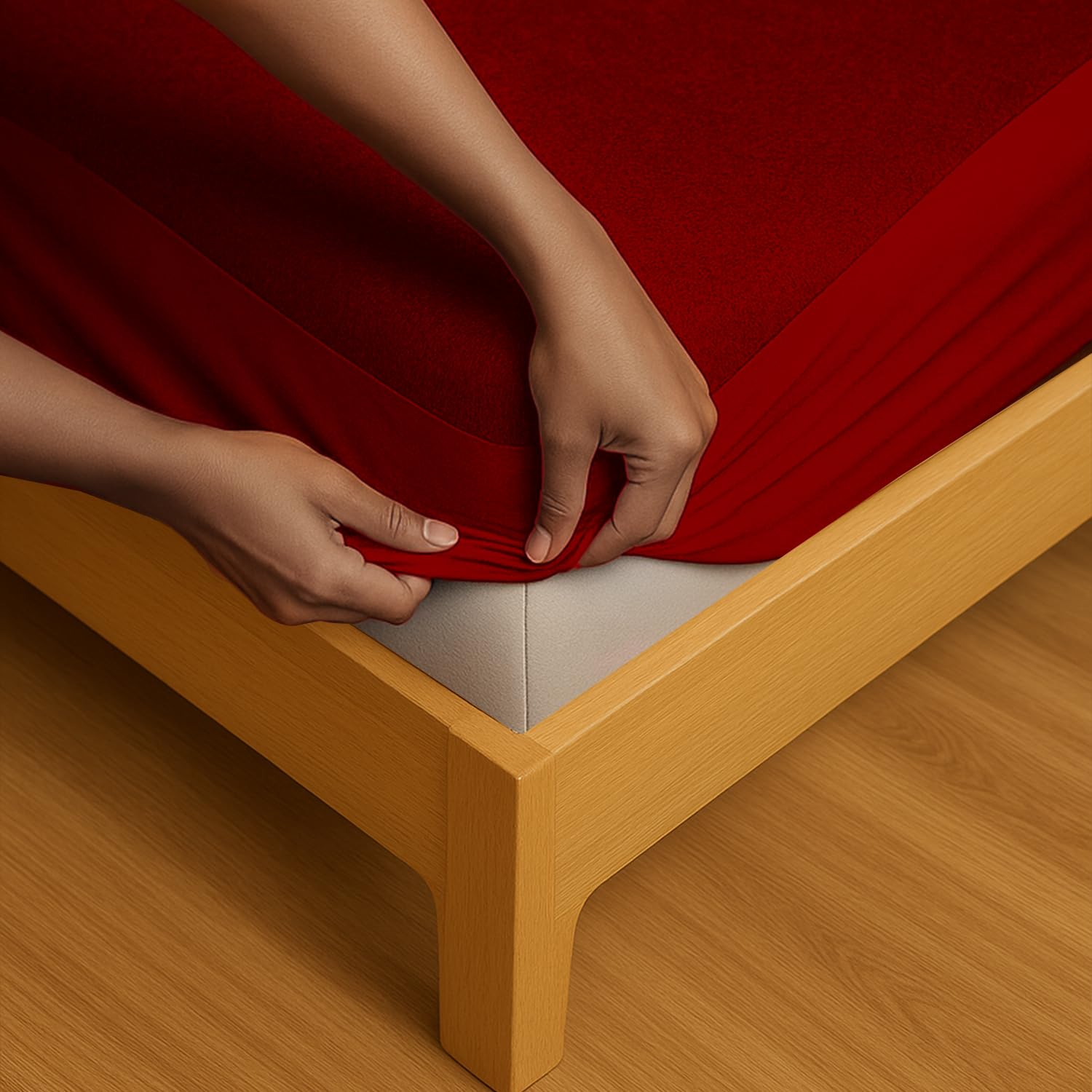 CANWAY Single Bed 78 x 36 in |6.5 × 3 feet |100% Cotton Waterproof Mattress Protector | Mattress Protector Single Bed | Breathable Fitted Bed Protector | Maroon