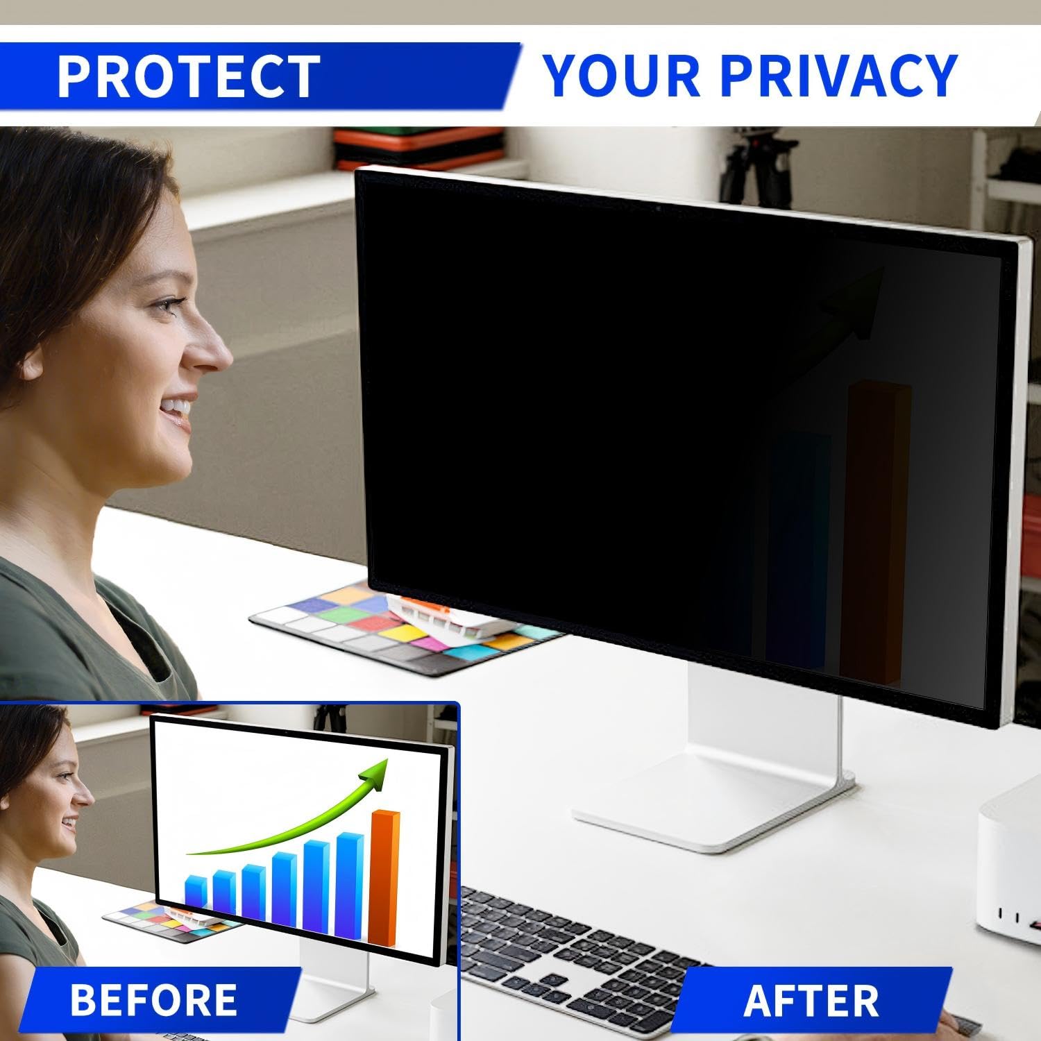 Filtro de privacidad para monitor de ordenador de 27 pulgadas, relación de aspecto 16:9, antideslumbramiento, filtro de privacidad extraíble de 27 pulgadas