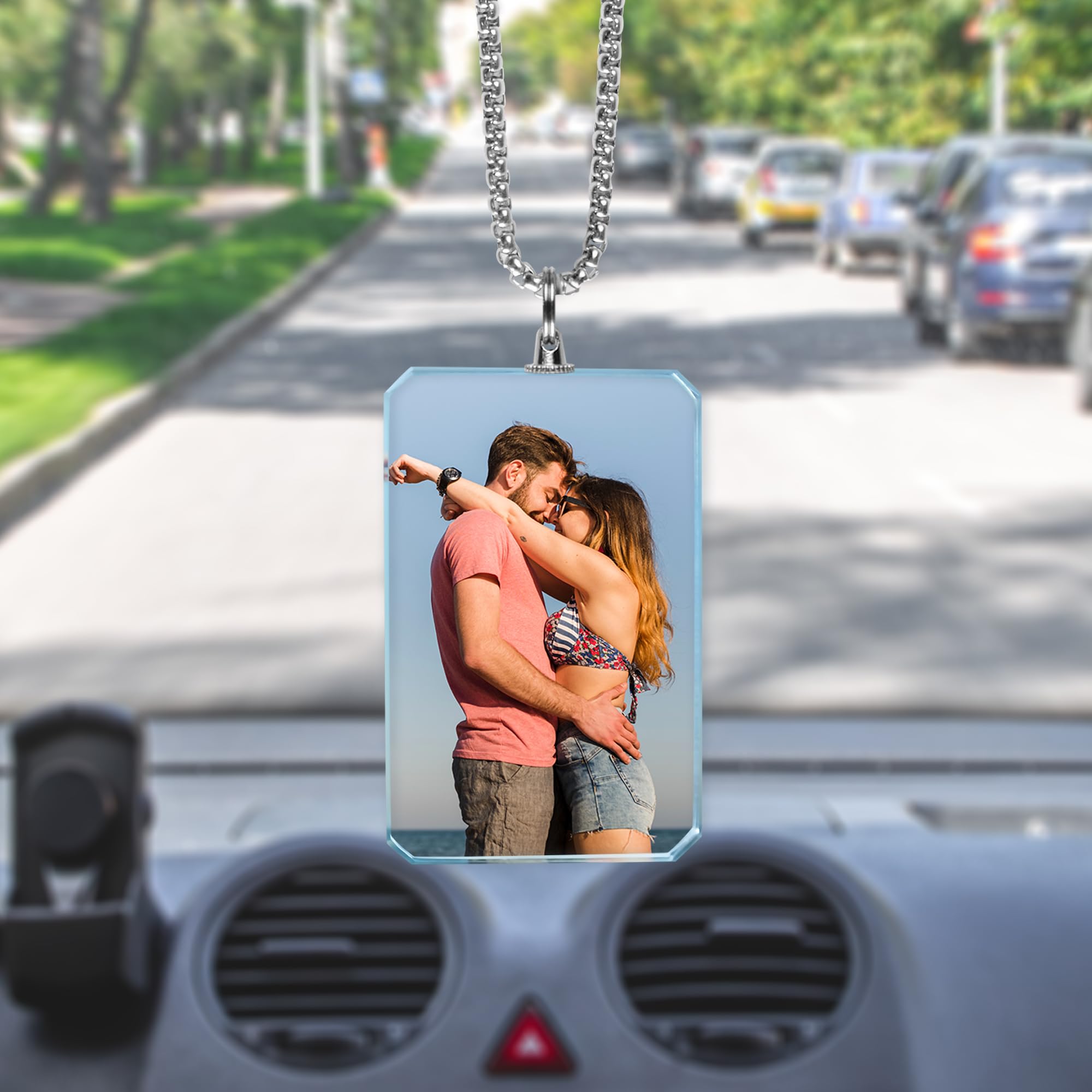 TEQUAN Custom Photo Car Rear View Mirror Crystal Hanging Ornament Decor Personalized Picture Car Rearview Mirror Pendant Charm — view 4