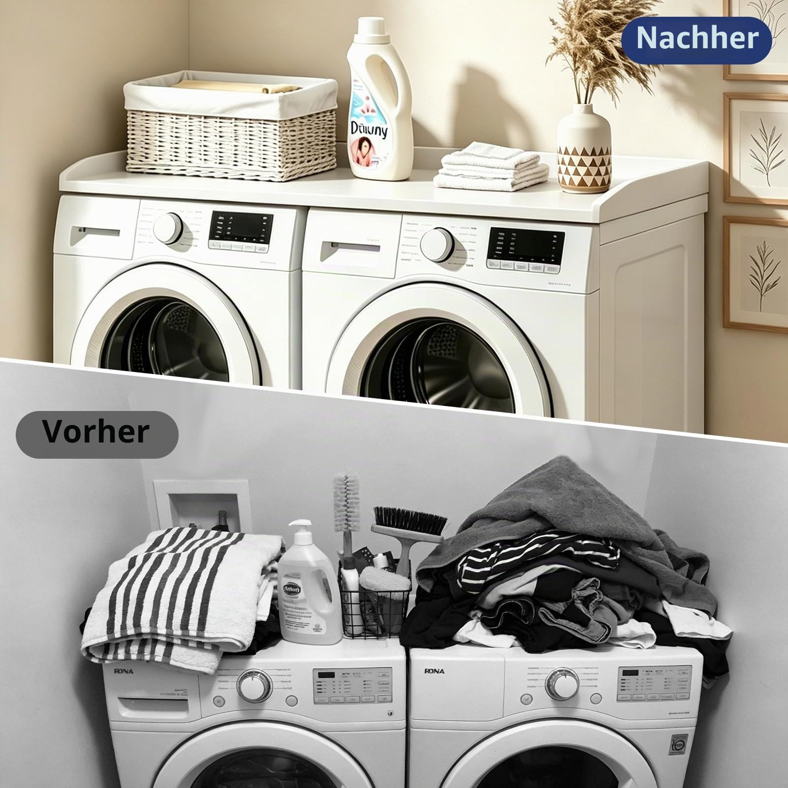 Arbeitsplatte Waschmaschine Trockner, Waschmaschinen Auflage Holz, Wasserdicht & Schneller Aufbau, Laundry Countertop für Waschmaschine & Trockner,bis 50 kg, 120×60×7.5cm (Weiß)