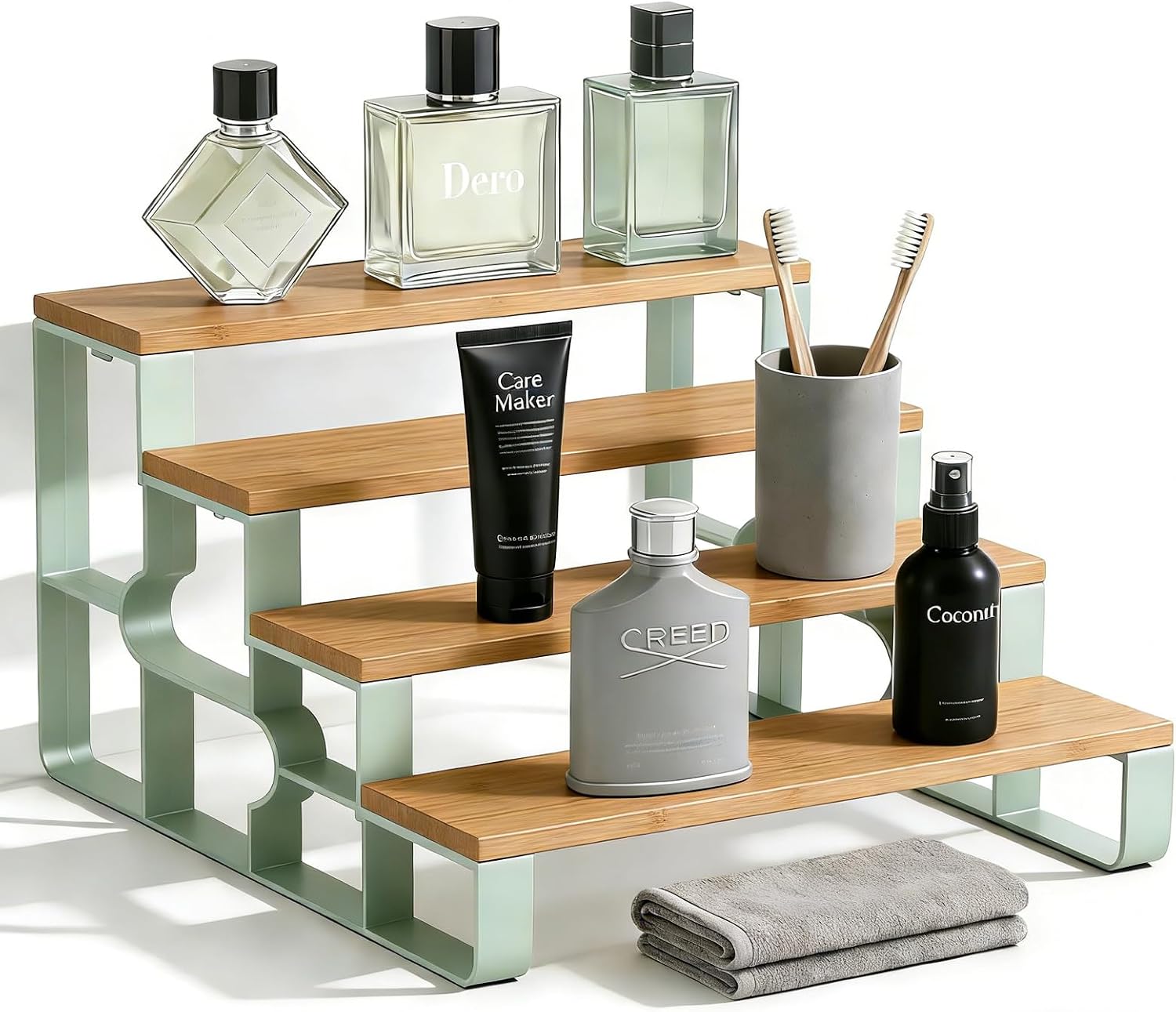 Bamboo Perfume Organizer, Display Shelves for Young Adults, 4-Tiered Stepped Men Cologne Stand for Vanity Countertop & Cabinet, Compact Easy Access, Easy to Assemble(Depth=11.2")