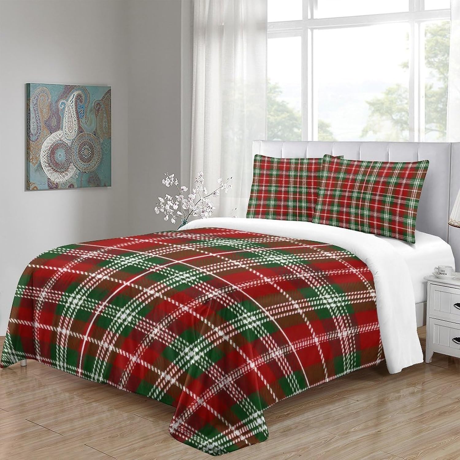 Funda Nordica Cama 135/150 Tartán Ropa de Cama 3D Temática Navideña 3 Piezas Suave Transpirable Microfibra Funda Nórdica 240x220 cm y 2 Fundas de Almohada 50x75 cm C.2330