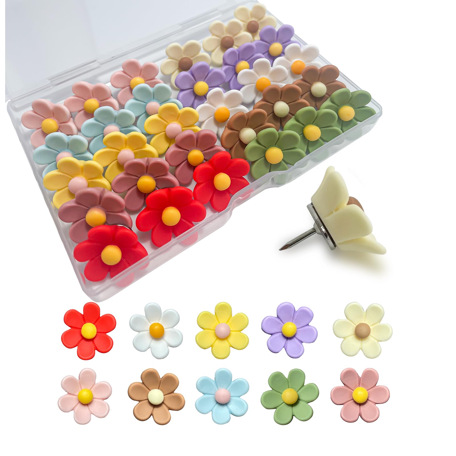 30 chinchetas decorativas coloridas florales para tablero de corcho, tablón de anuncios, mapa de viaje, fotos, pared, hogar, oficina, escuela, suministros decorativos