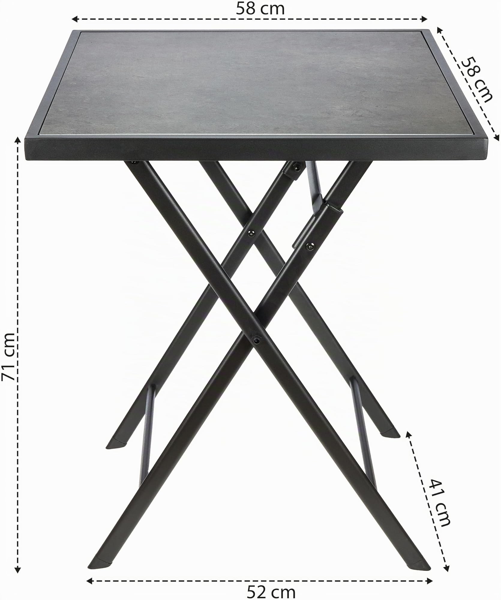 Brubaker Tavolo da Giardino Bergamo - 58 x 58 cm Tavolo da Balcone Impermeabile Pieghevole in Metallo da Campeggio Quadrato con Aspetto in Pietra – Grigio