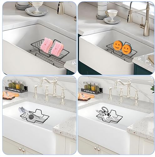 Miniatura 5 de HSJL Soporte de esponja para fregadero de cocina, soporte de esponja de gran capacidad, organizador de fregadero colgante para esponja, cepillo,