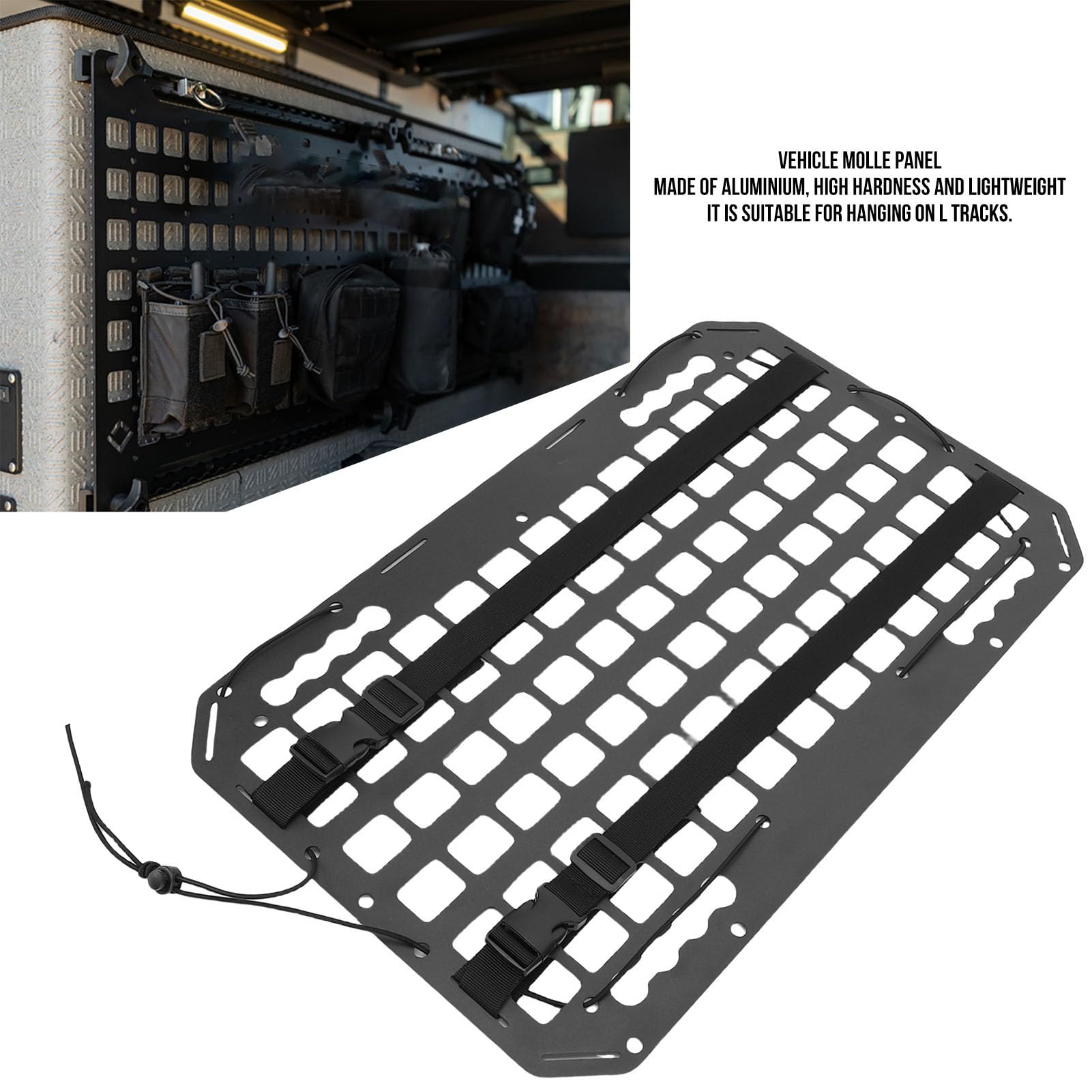 Aramox Panel Molle para Almacenamiento de Asiento de Coche, Organizador, Panel de Bastidor, Soportes de Aluminio para Vehículos Recreativos, Camiones, SUV, 21,26x13x0,08 Pulgadas