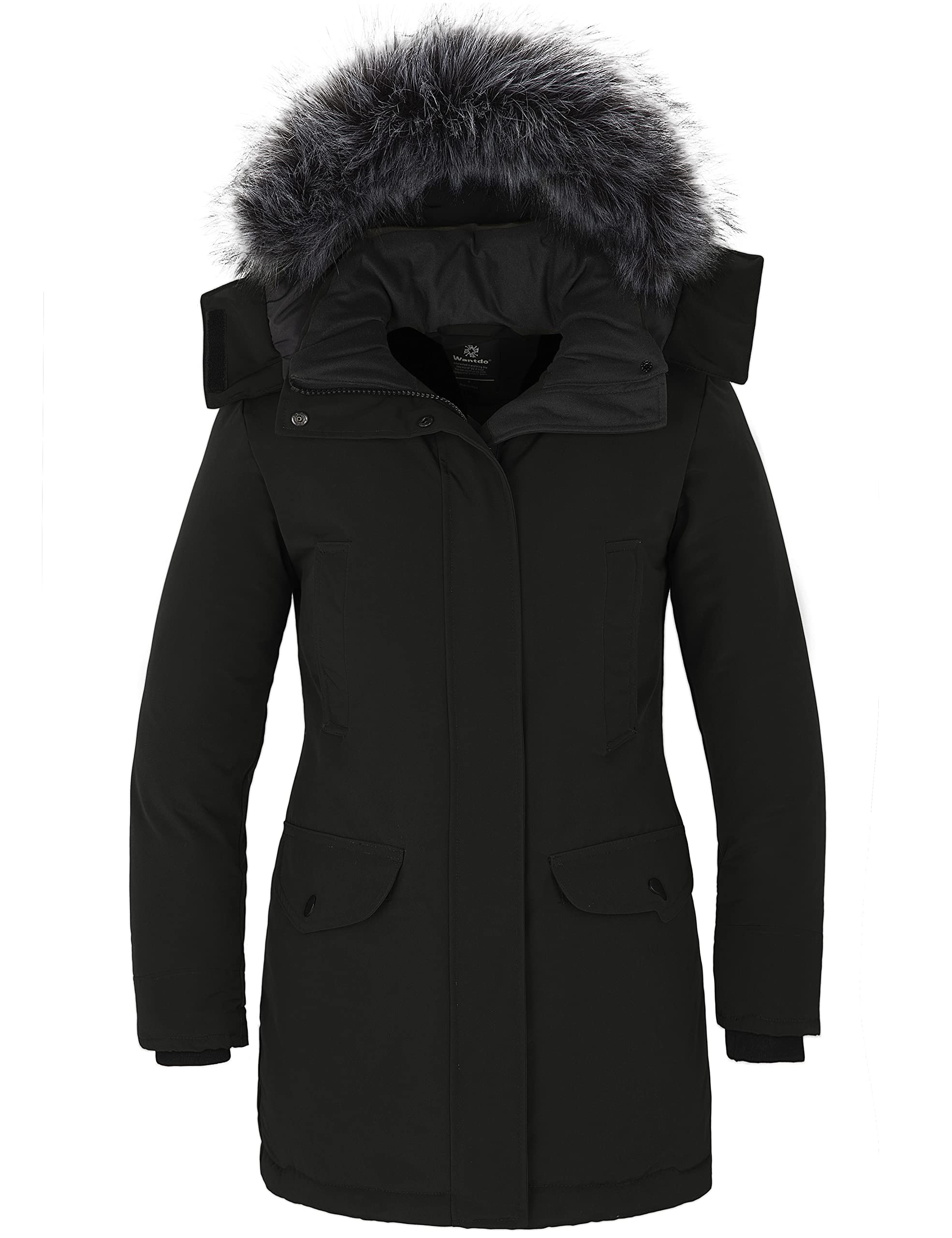 Wantdo Giacca Invernale Imbottita Calda Parka con Pelliccia Esterno Giaccone da Lavoro Antivento Giacca Pesante Donna