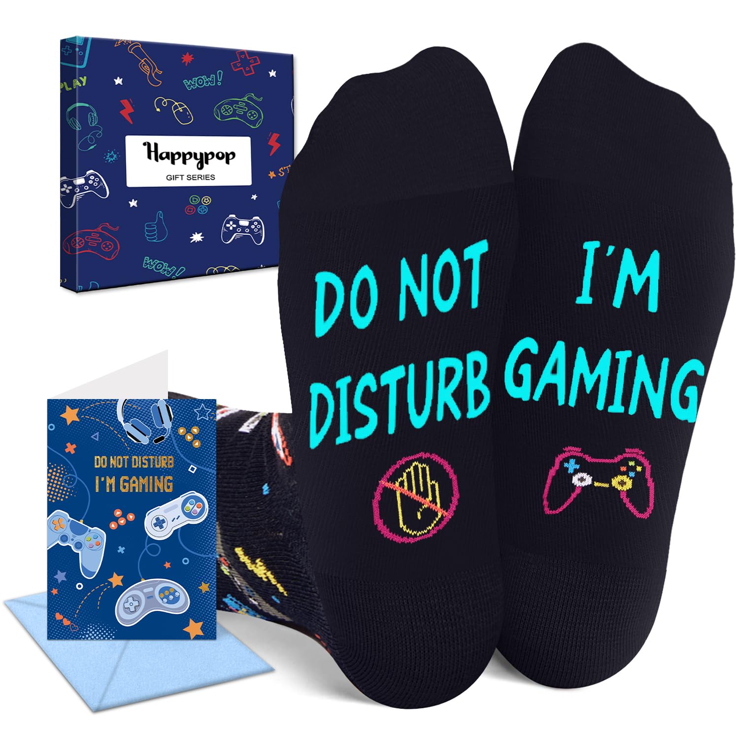 Gamer Gifts for Teens Boys - Video Game Socks for Kids 4-18, Gifts with Greeting Card